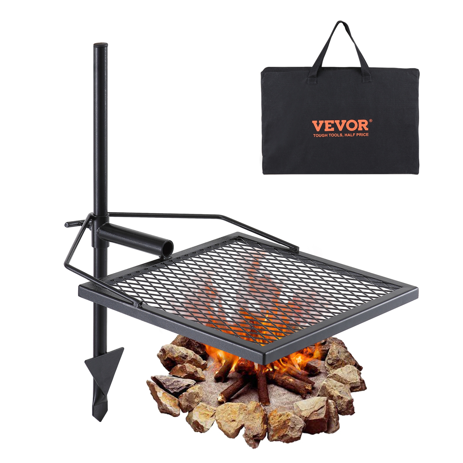 VEVOR Swivel Campfire Grill, Fire Pit Grill Grate over Fire Pits, Heavy Duty Steel Grill Grates, 360° Adjustable Open Fire Outdoor Cooking Equipment,