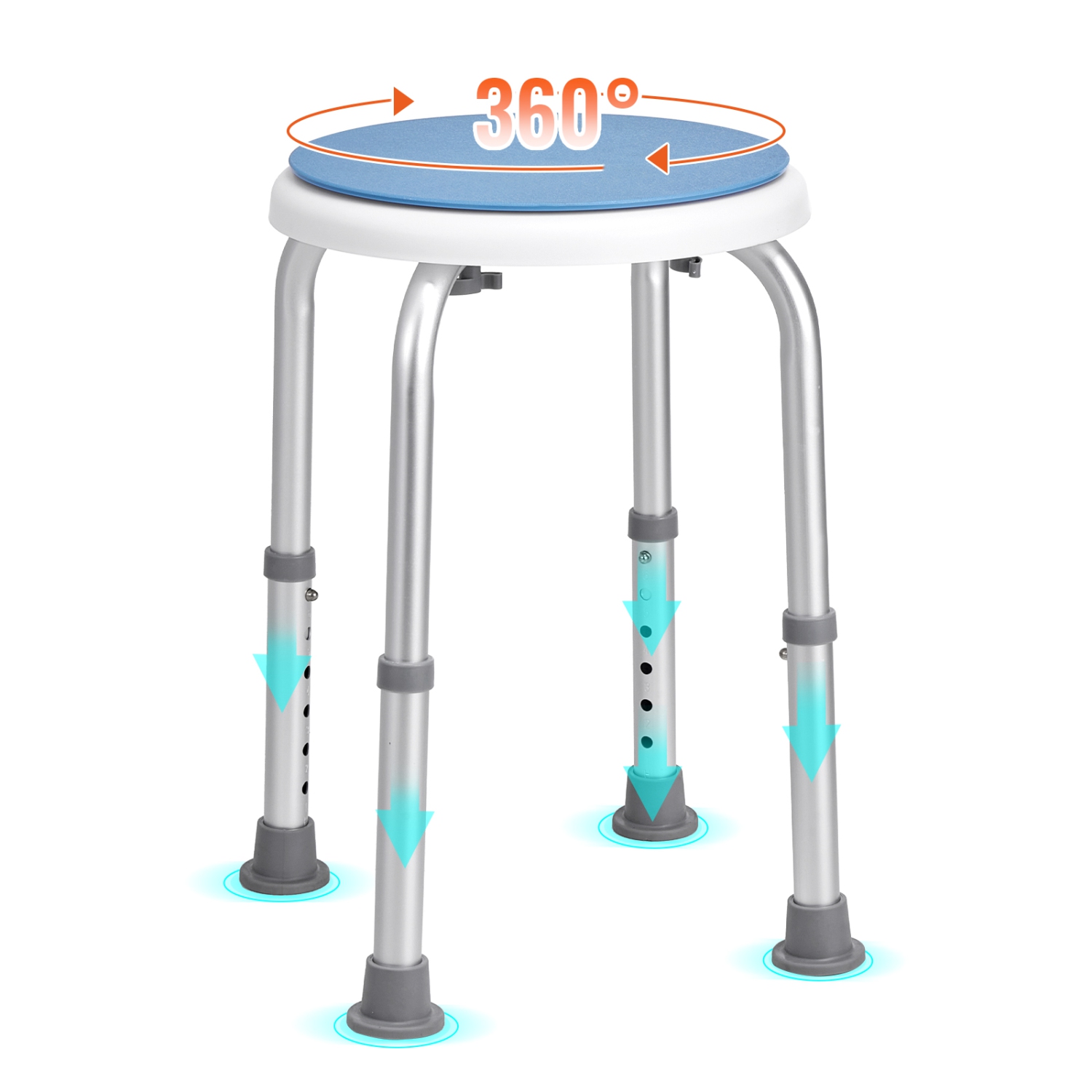 VEVOR 300 lbs Capacity,Shower Chair 360 Degree Rotating, Adjustable Height Shower Stool Seat, Bath Chair for Inside Shower or Tub, Non-Slip Bench