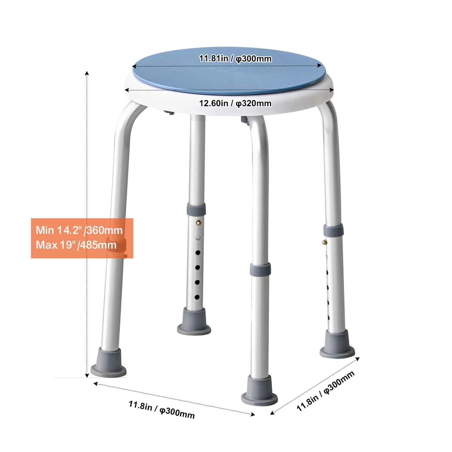 VEVOR 300 lbs Capacity,Shower Chair 360 Degree Rotating, Adjustable Height Shower Stool Seat, Bath Chair for Inside Shower or Tub, Non-Slip Bench