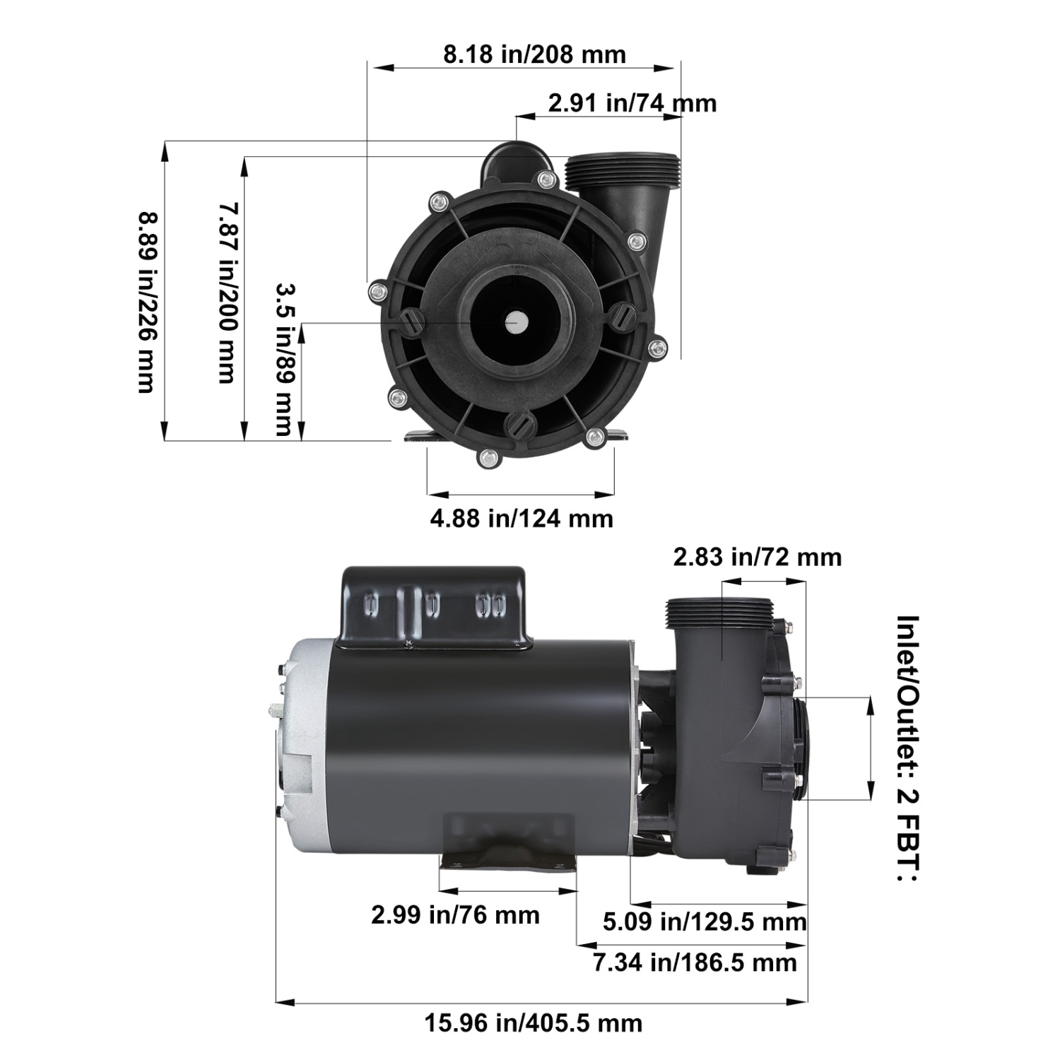 Pompe SPA à 2 vitesses VEVOR, 56 châssis, pompe SPA AC 220-240&nbsp;V pour spa, 4&nbsp;HP/210GPM/65.61&nbsp;pi haute vitesse ou