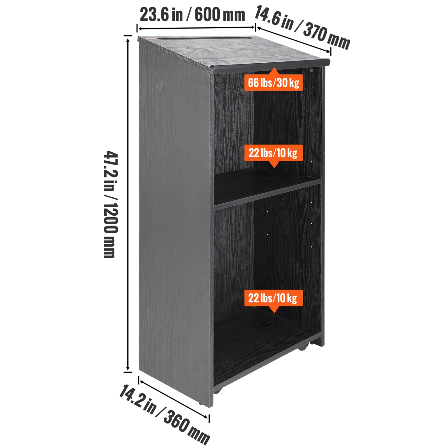 VEVOR 47 in Podium Stand, Hostess Stand with 4 Rolling Wheels, Wood Podium with Storage Shelves, and Slant Desktop, Lecterns & Podiums for Church,
