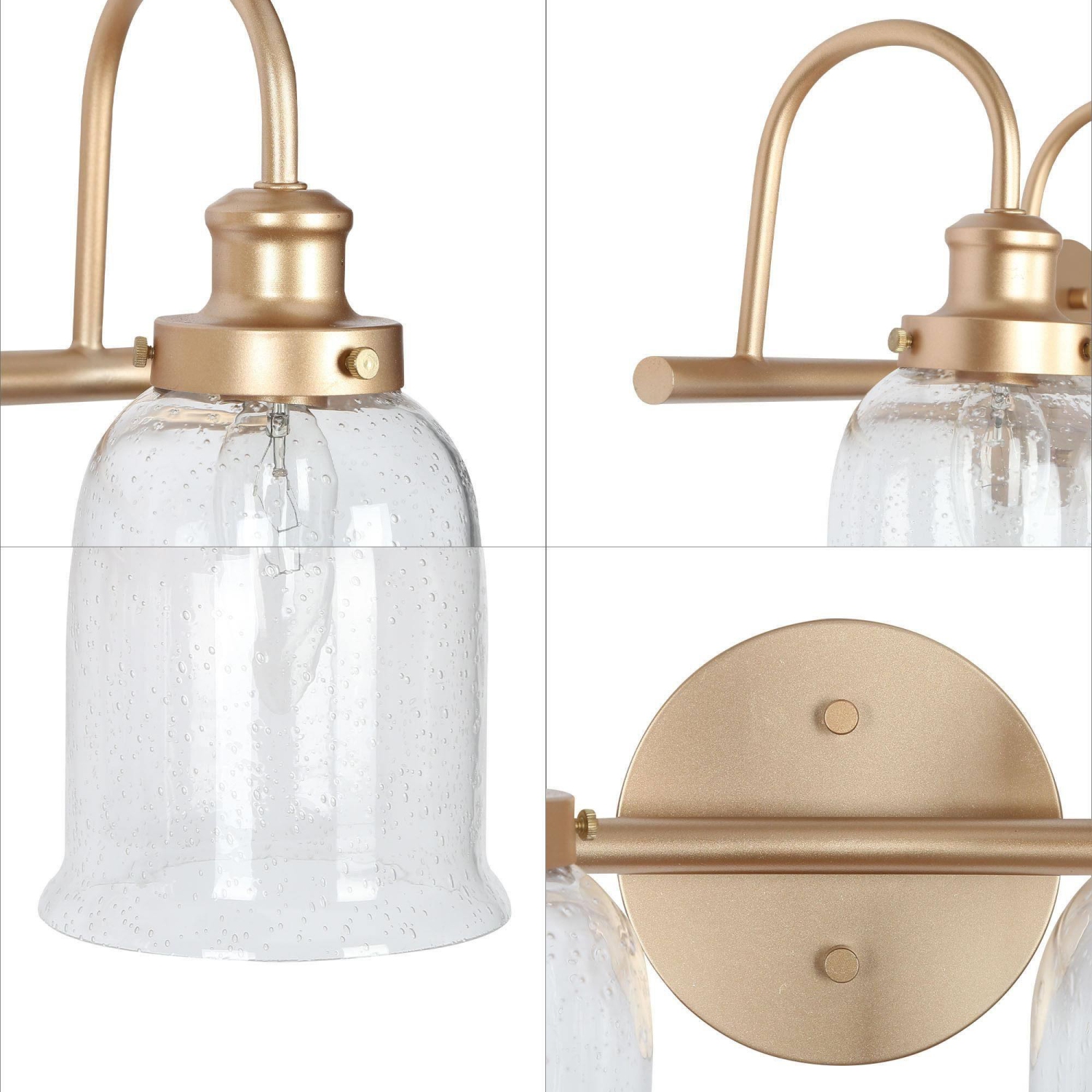 28.3 in. 4-Light Gold Vanity Light with Seeded Glass Shades