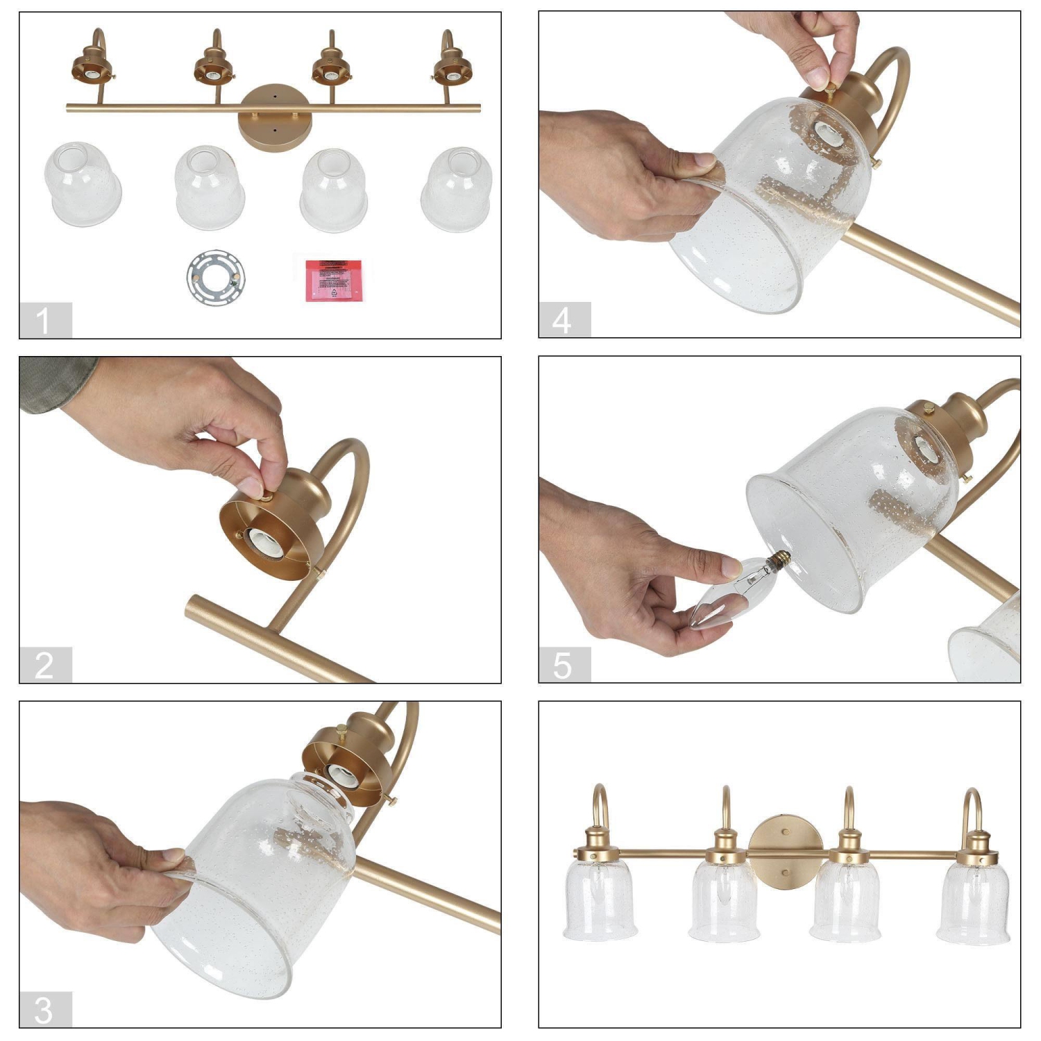 28.3 in. 4-Light Gold Vanity Light with Seeded Glass Shades