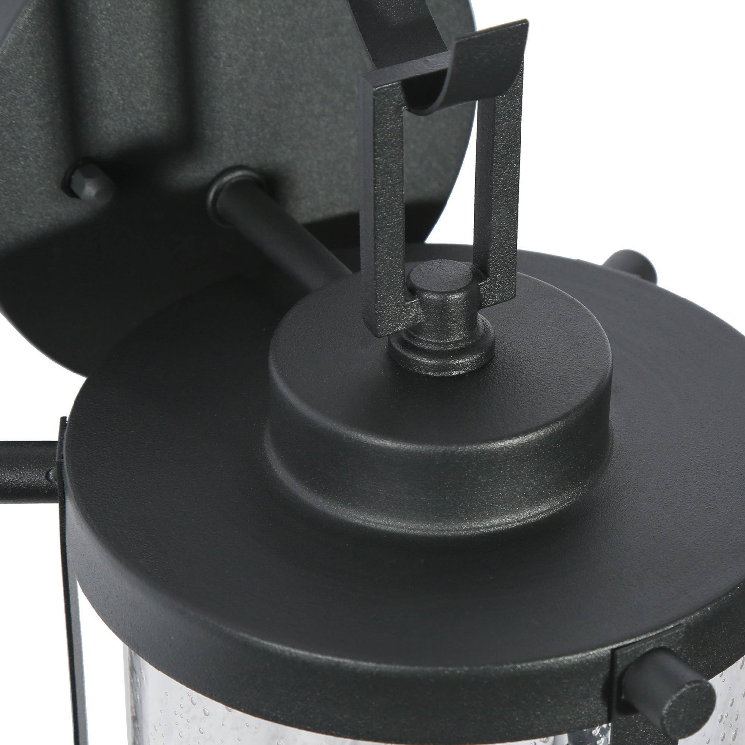 Industrial 1-Light Black Outdoor Wall Light with Seeded Glass Shade