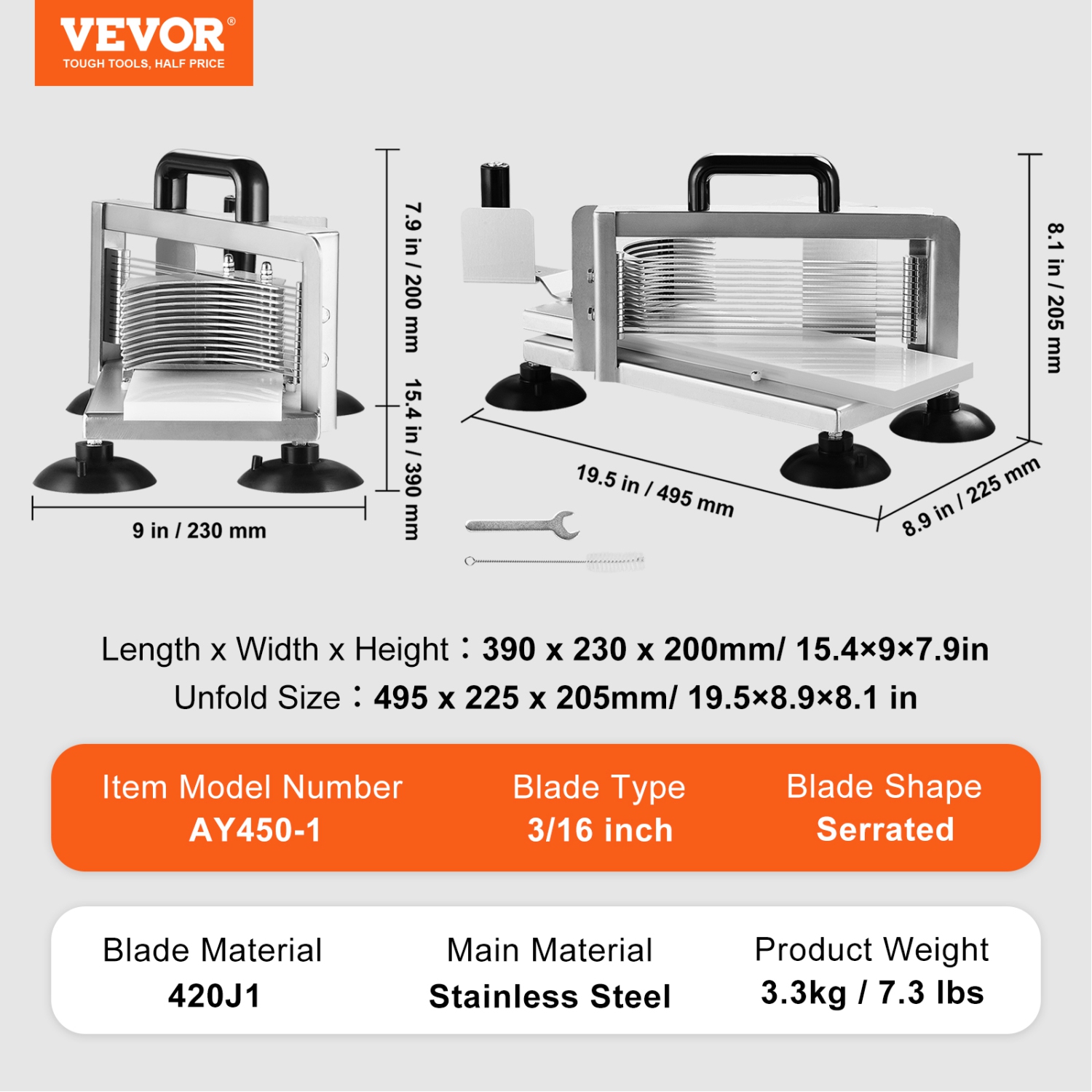 VEVOR 3/16 inch Commercial Tomato Slicer, Tomato Cutter Slicer, Stainless Steel Heavy Duty Tomato Slicer Machine, Manual Tomato Slicer with Non-slip