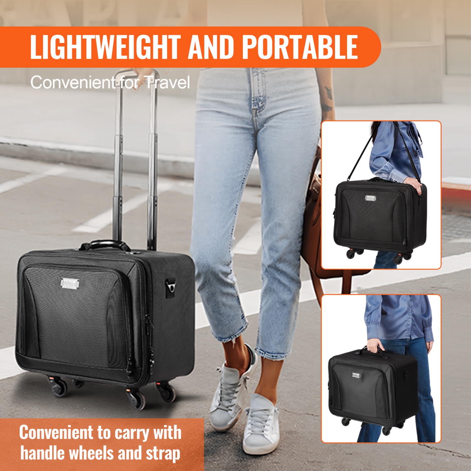 VEVOR 3 Tiers Rolling Makeup Train Case Large Storage, Convenient Carry With Handle,Wheels, Strap, Professional Makeup Storage Organizer Box Make Up