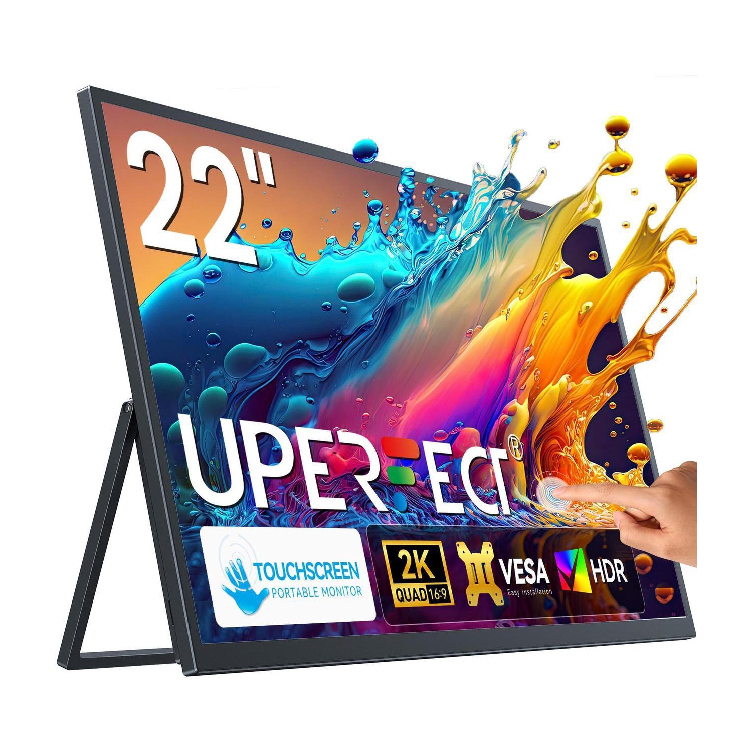 UPERFECT 22" 2K Touchscreen Portable Monitor w/VESA & 180°Adjustable Stand 2560x1440 QHD FreeSync IPS HDR Large Gaming Monitor USB-C HDMI Travel