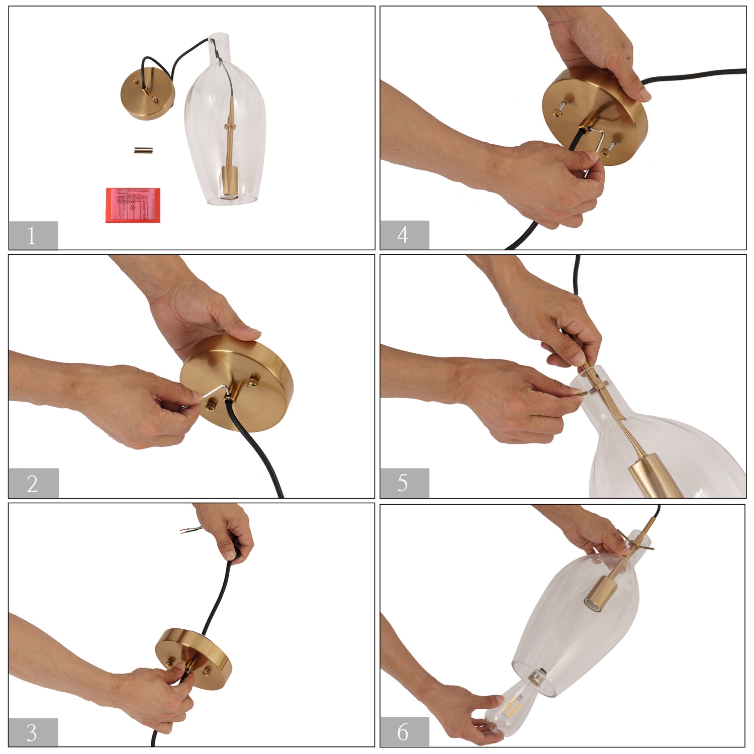 Luminaire suspendu en îlot de cuisine doré à 1 lumières avec abat-jour en verre transparent