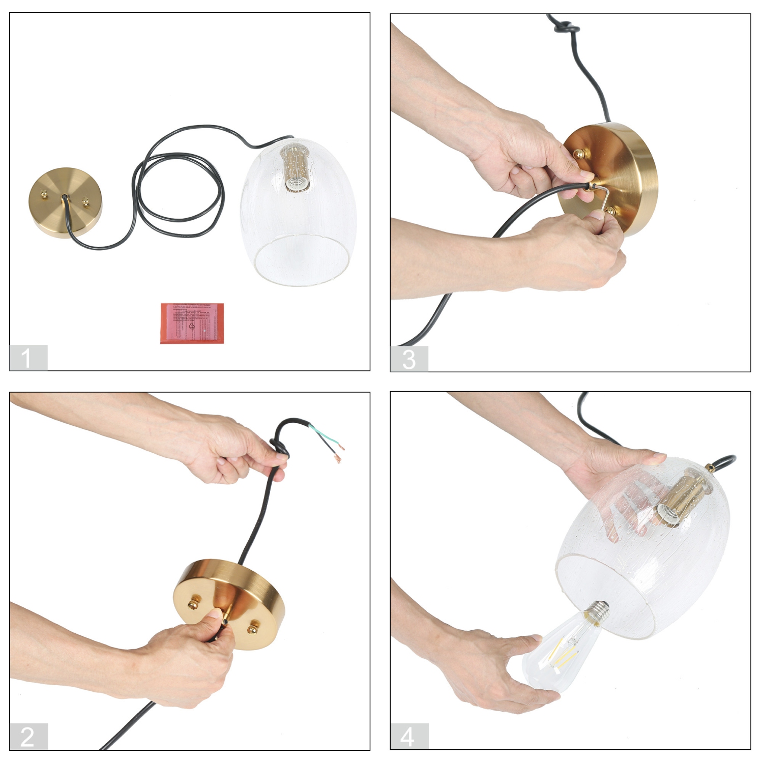 1-Light Brass Kitchen Island Pendant Light with Seeded Glass Shade