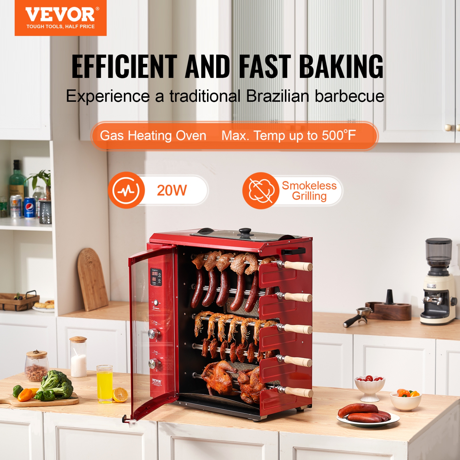 VEVOR 5 Shawarma Grill Machine, Strings of Barbecue Capacity, Chicken Shawarma Cooker Machine,Broiler Gyro Rotisserie Oven Doner Kebab Machine, for