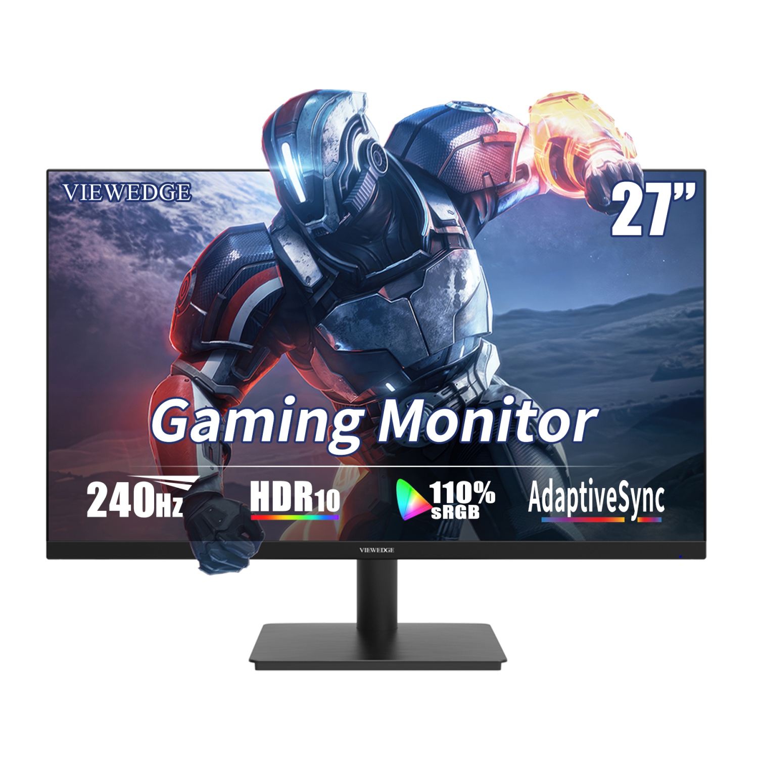 Viewedge 27" FHD Gaming Monitor, 240Hz 1ms, 110% sRGB, HDR10, FreeSync, Dual HDMI & DP Ports, Built-in Speakers, Wall Mount Ready - Black