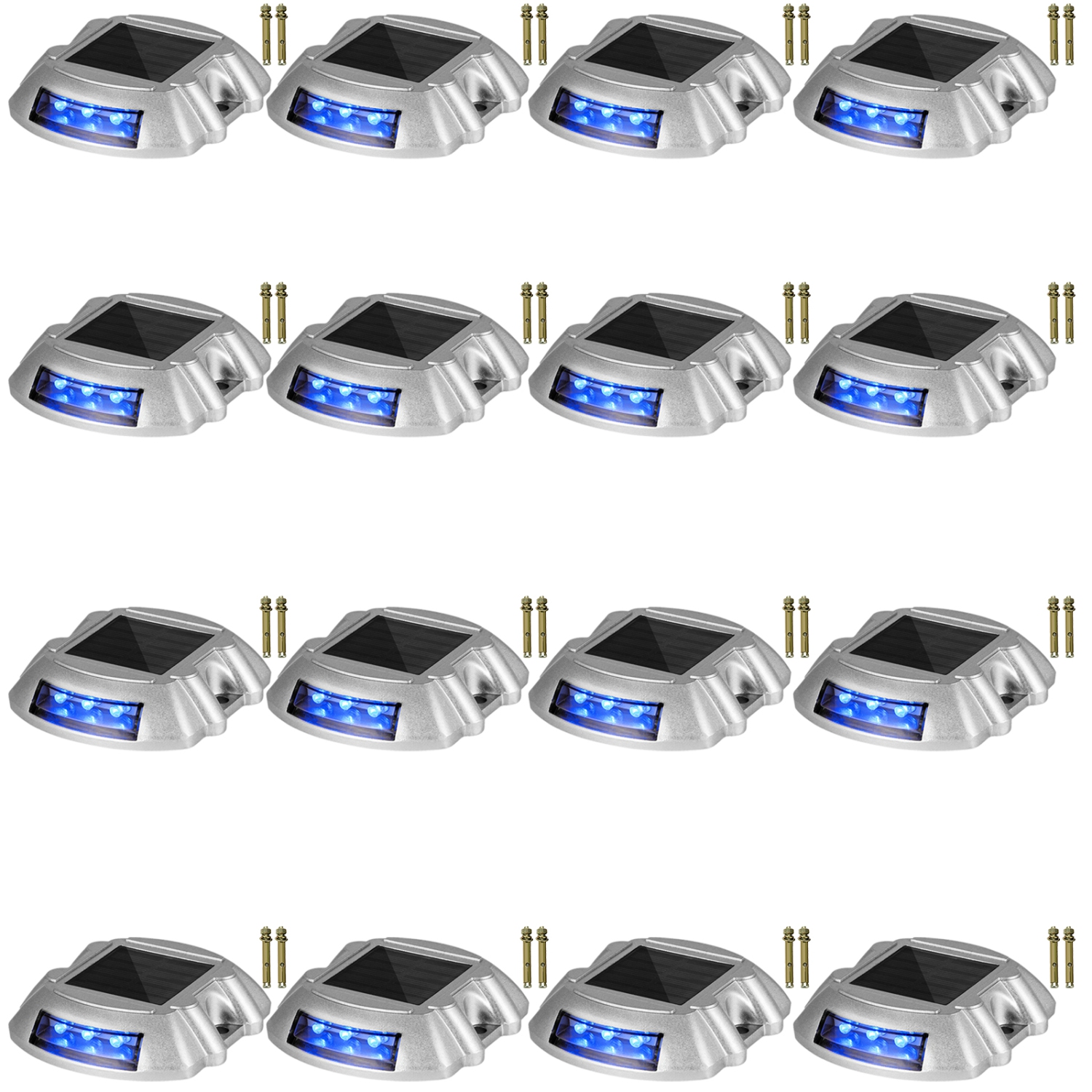 VEVOR 16-Pack Driveway Lights, Solar Driveway Lights with Switch Button, Solar Deck Lights Waterproof, Wireless Dock Lights 6 LEDs for Path Warning