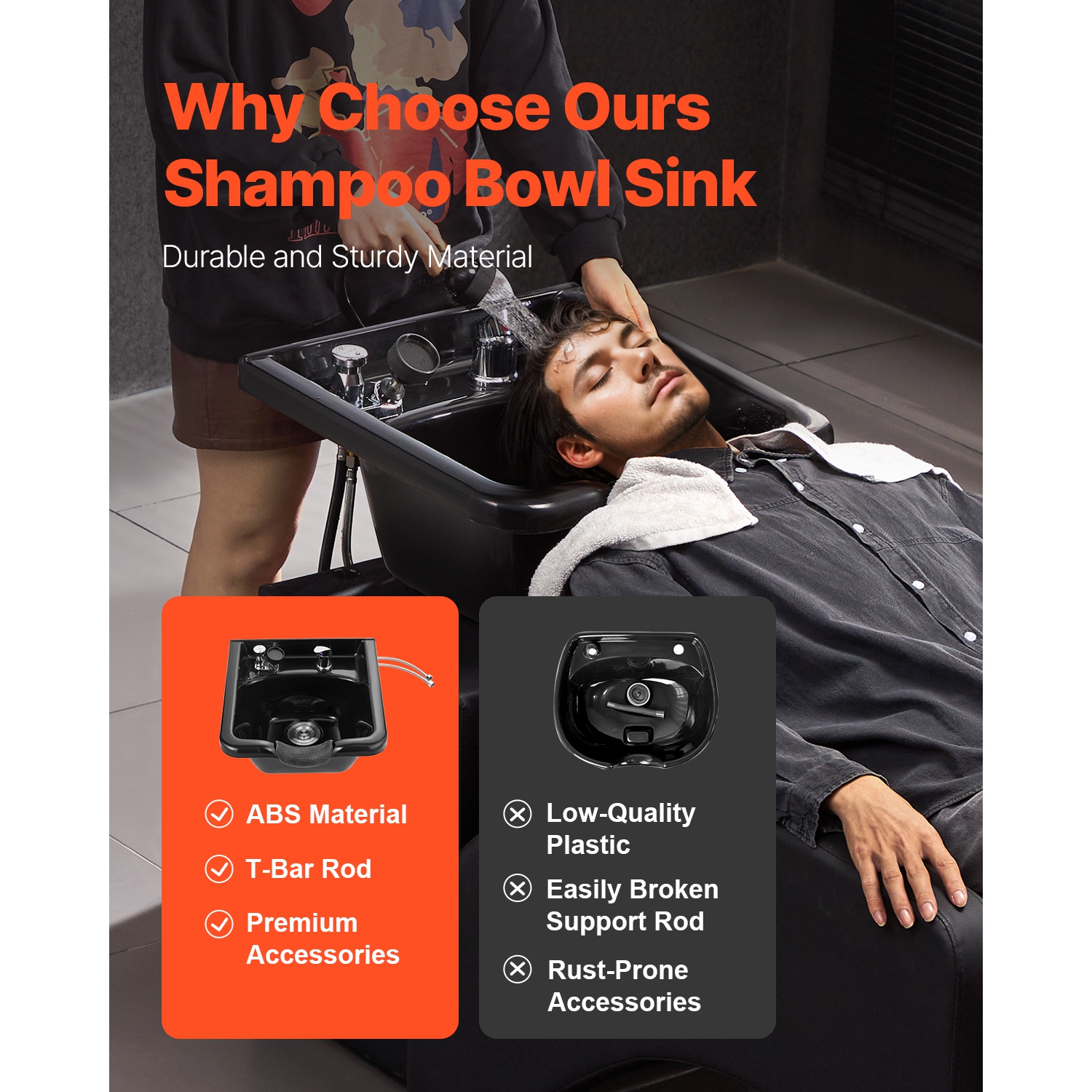 VEVOR Shampoo Bowl, ABS Plastic Shampoo Sink for Salons and Home, Easy to Clean and Install Salon Shampoo Bowls, Shampoo Sink for Spa Center,