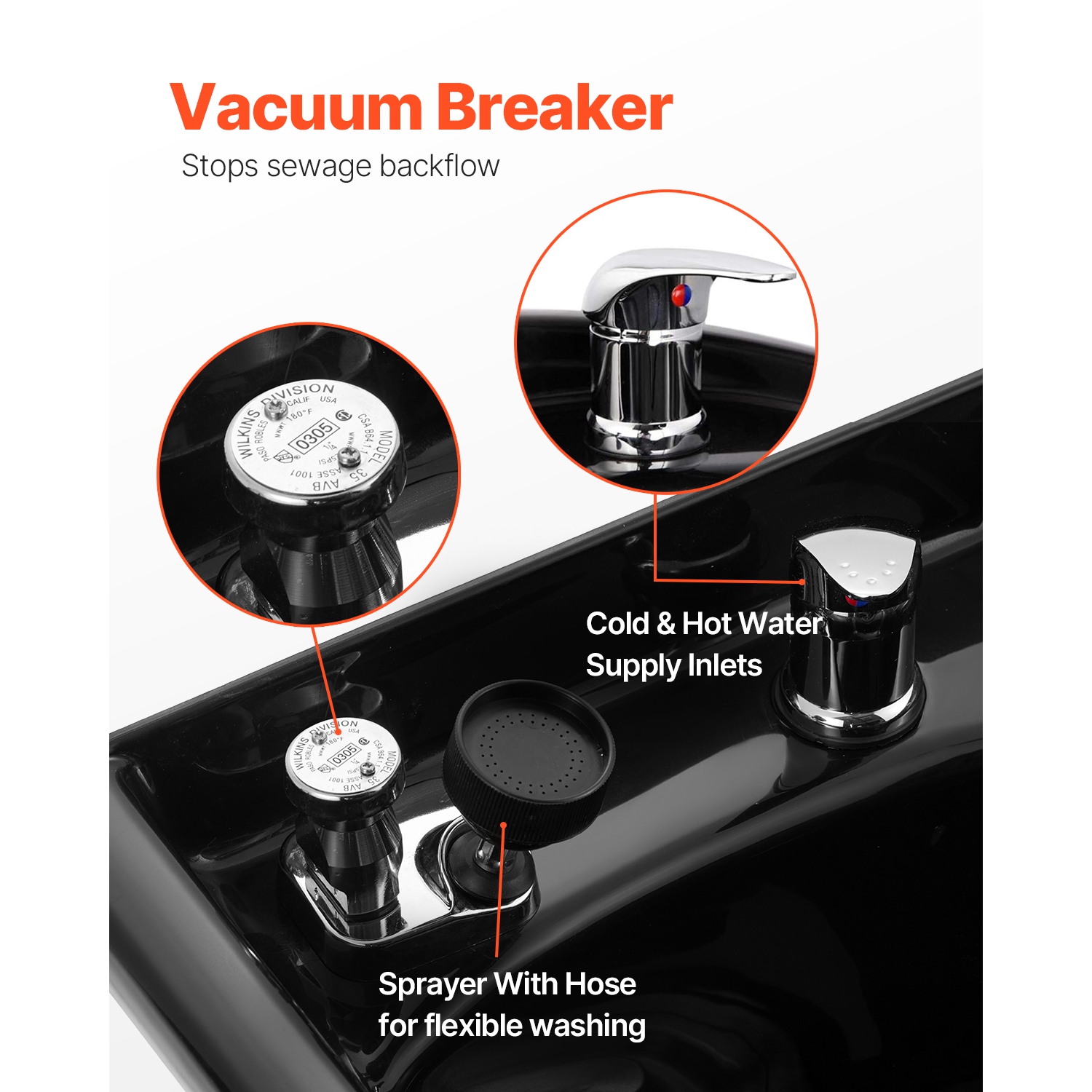 VEVOR Shampoo Bowl, ABS Plastic Shampoo Sink for Salons and Home, Easy to Clean and Install Salon Shampoo Bowls, Shampoo Sink for Spa Center,