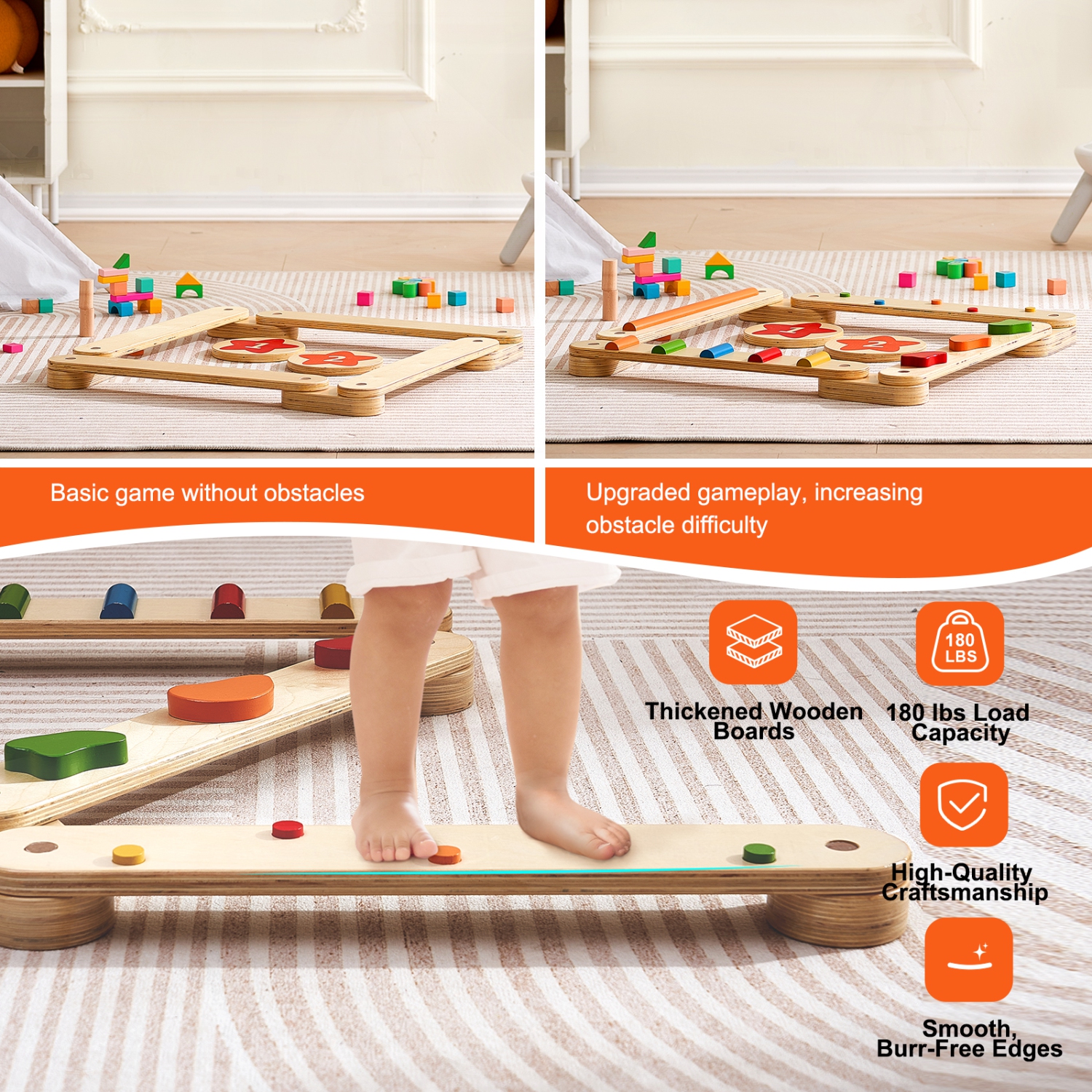Pierres de pas VEVOR 6 PCS Balance Beam, planches d'équilibre en bois pour tout-petits, jouet Montessori pour enfants de 2 à 6 ans, coordination et