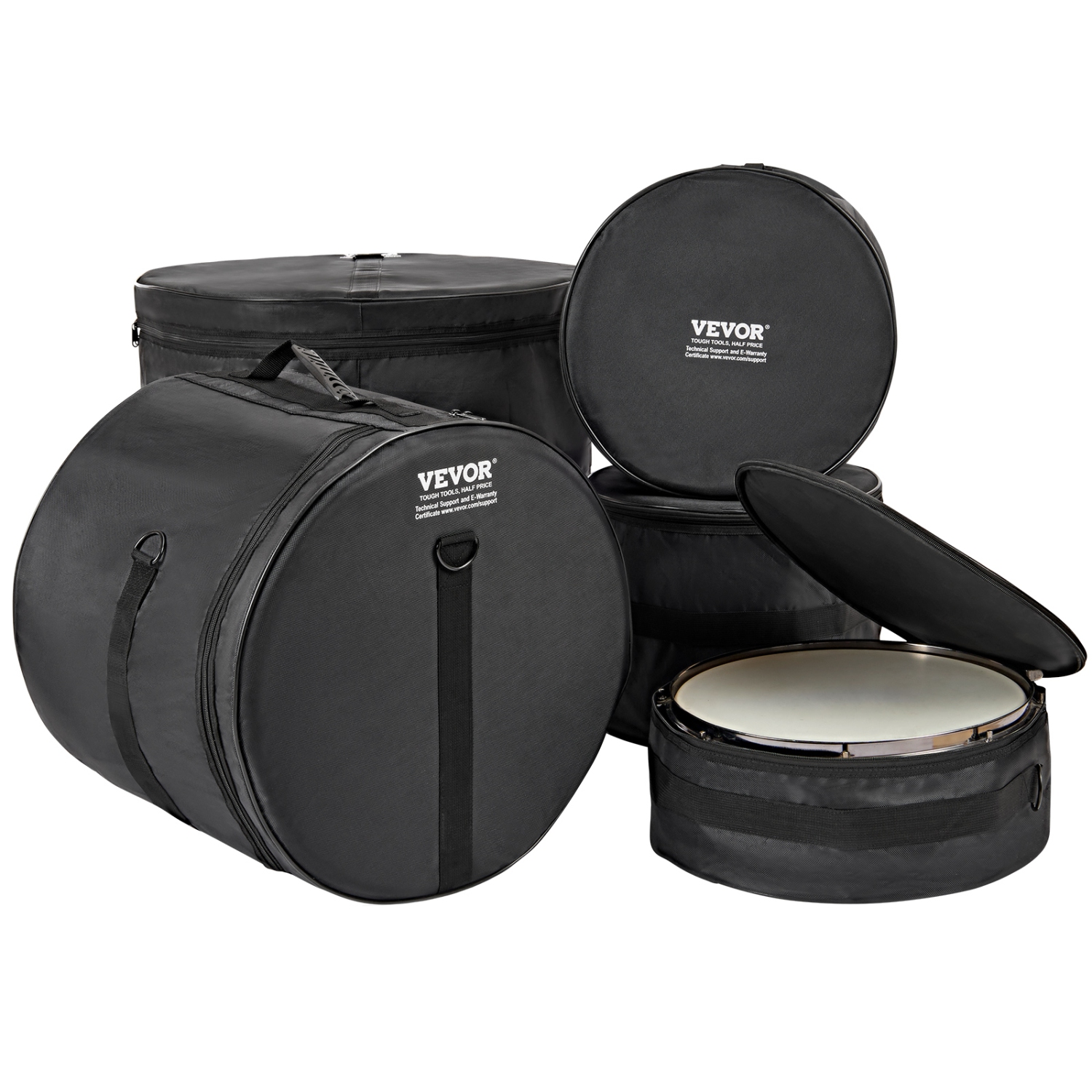 VEVOR 5-Piece Drum Bag Kit, Durable 1680D Oxford Material, Cushioned Cases with 1.5m Shoulder Strap and Carry Handles, Collapsible, Fits 22'' Bass,