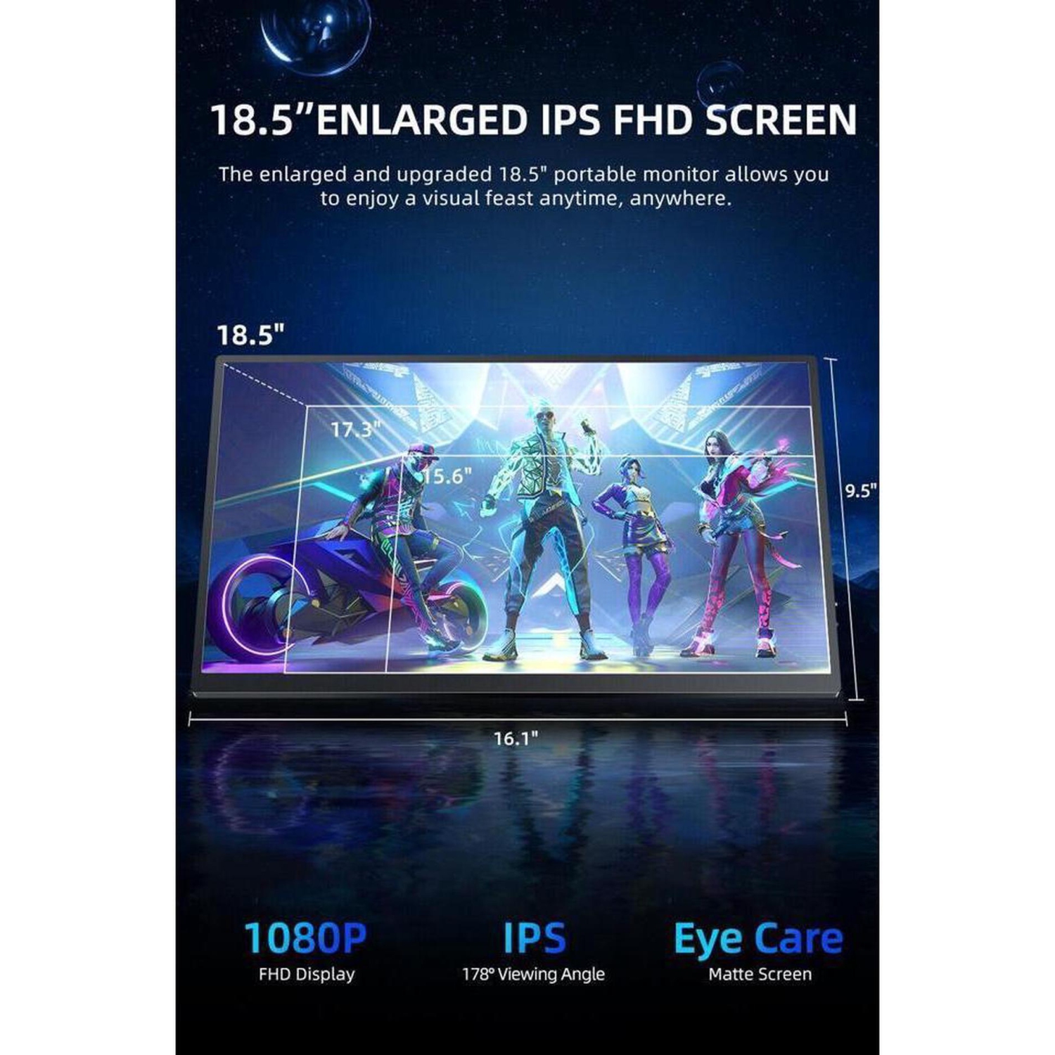 UPERFECT 18.5" 100Hz Gaming Portable Monitor 1080P HDMI USB C Display For Game Switch Xbox PS 5