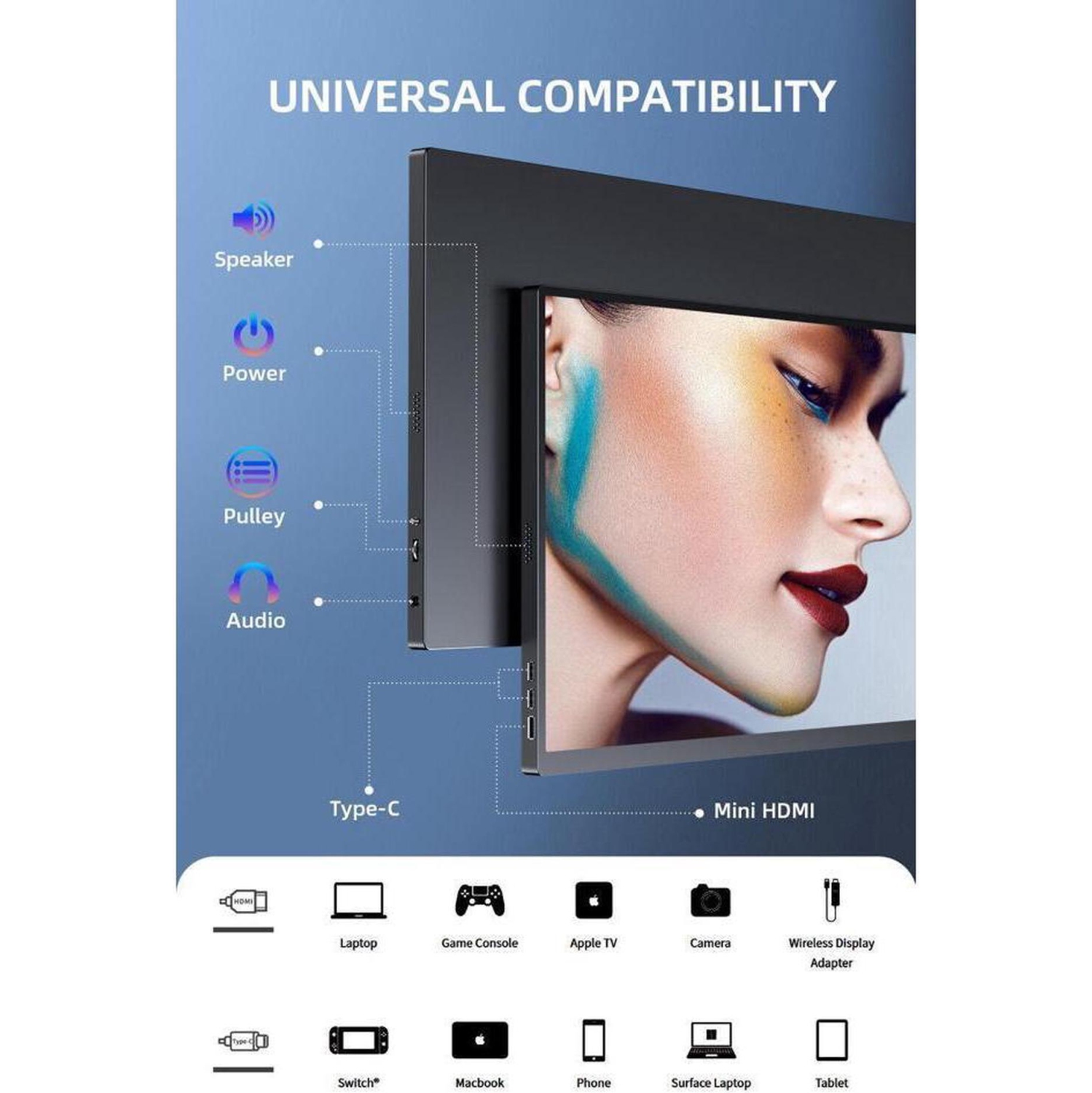 UPERFECT 18.5" 100Hz Gaming Portable Monitor 1080P HDMI USB C Display For Game Switch Xbox PS 5