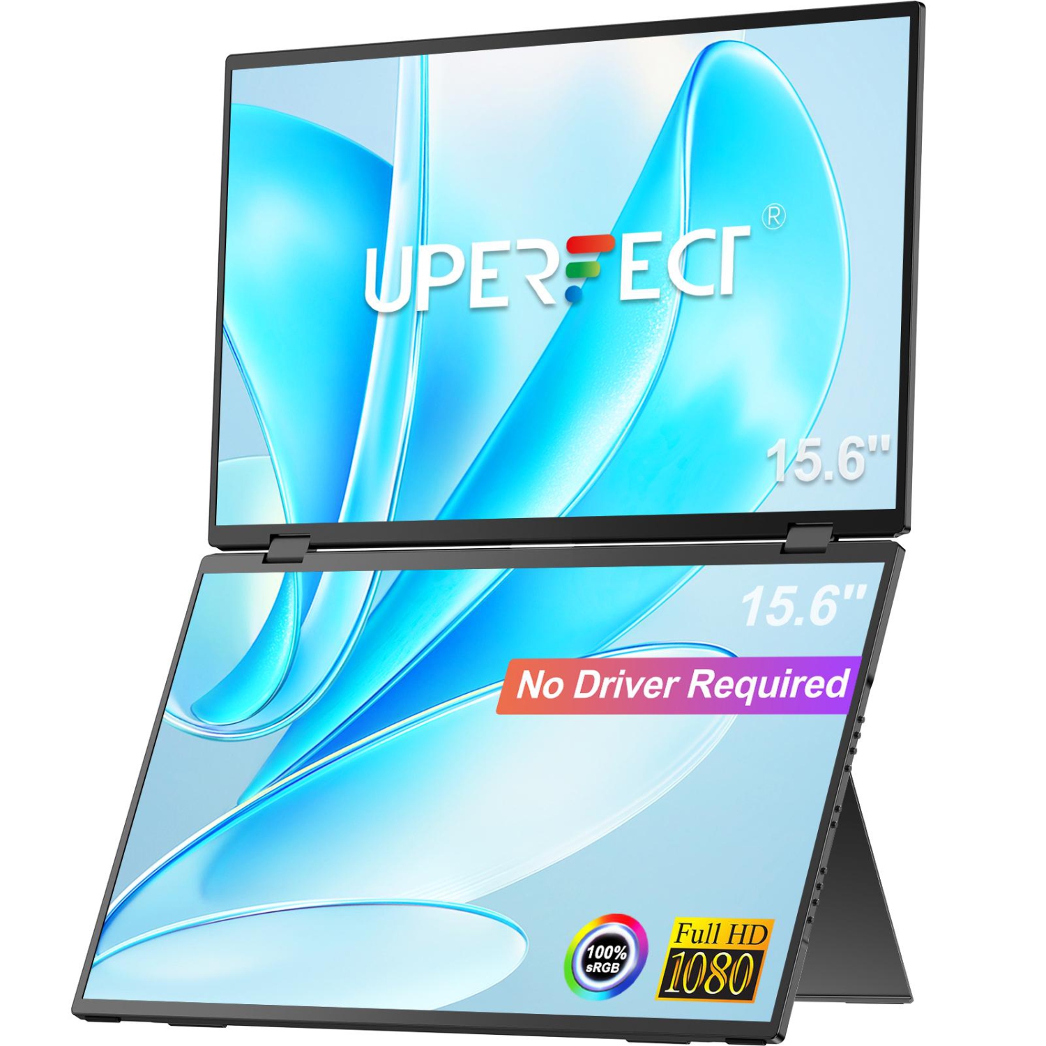 UPERFECT Delta 15.6" Dual Monitor 1080P HDR, 360° Foldable Portable Laptop Screen Extender with Stand for Laptop, PC, Phone, and Game Console