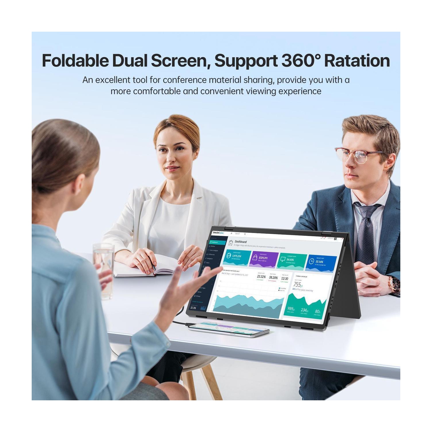 UPERFECT Delta 15.6" Dual Monitor 1080P HDR, 360° Foldable Portable Laptop Screen Extender with Stand for Laptop, PC, Phone, and Game Console