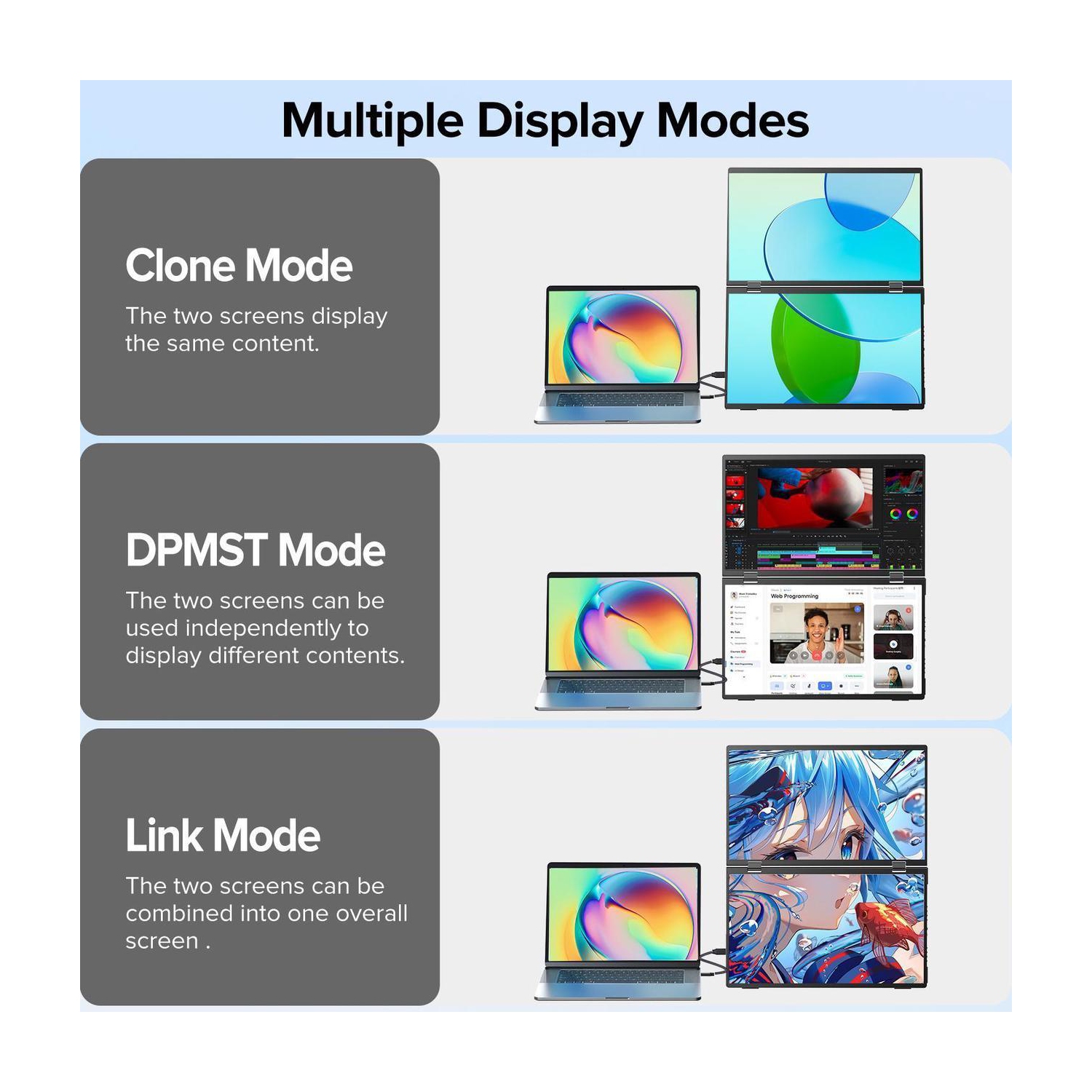 UPERFECT Delta 15.6" Dual Monitor 1080P HDR, 360° Foldable Portable Laptop Screen Extender with Stand for Laptop, PC, Phone, and Game Console