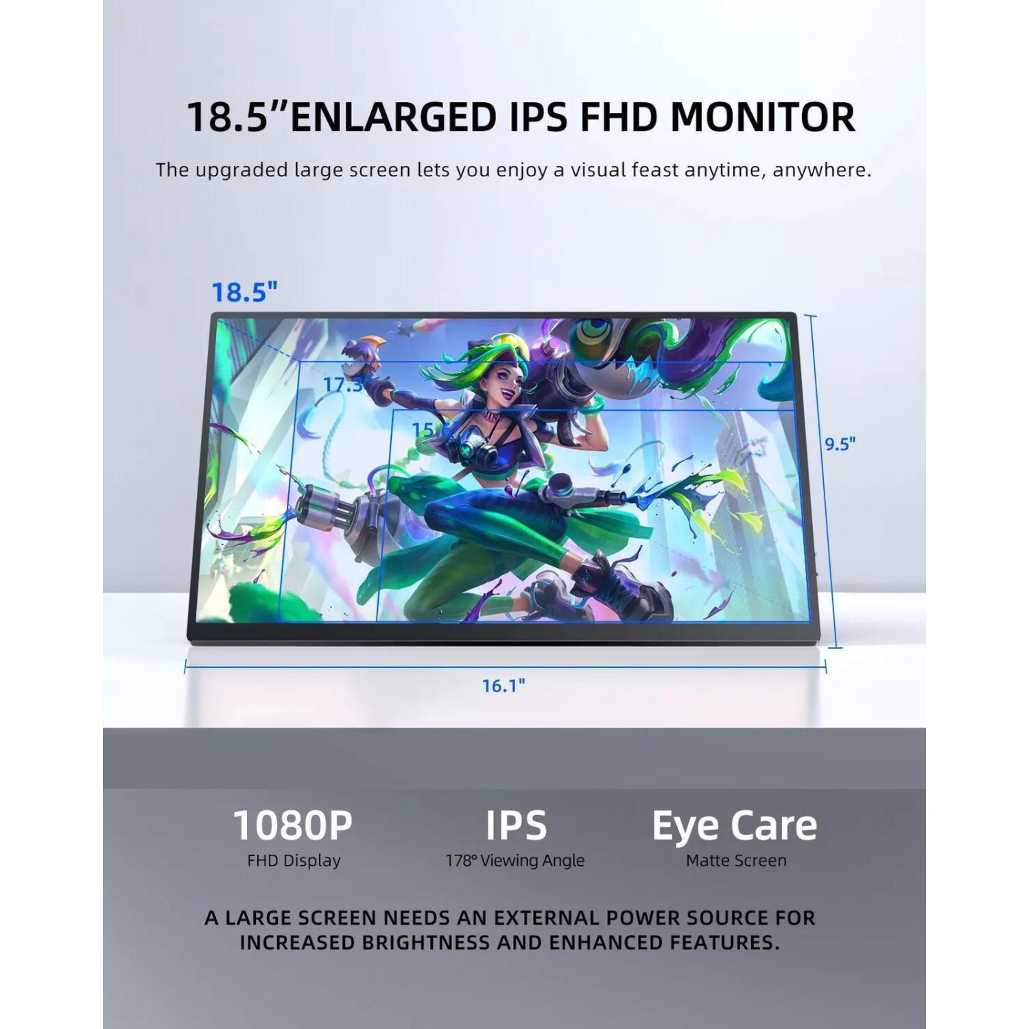 UPERFECT 18.5" 1080P Portable Monitor 120Hz Portable Gaming Monitor Switch Display w/VESA and Smart Cover For Xbox One