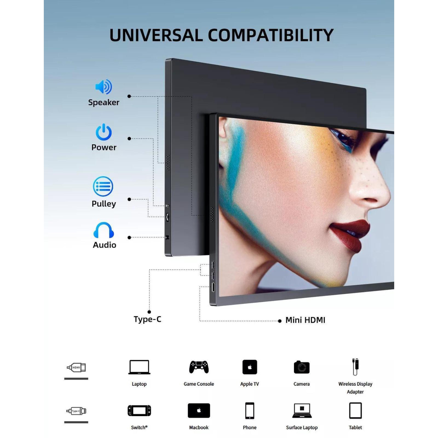 UPERFECT 18.5" 1080P Portable Monitor 120Hz Portable Gaming Monitor Switch Display w/VESA and Smart Cover For Xbox One