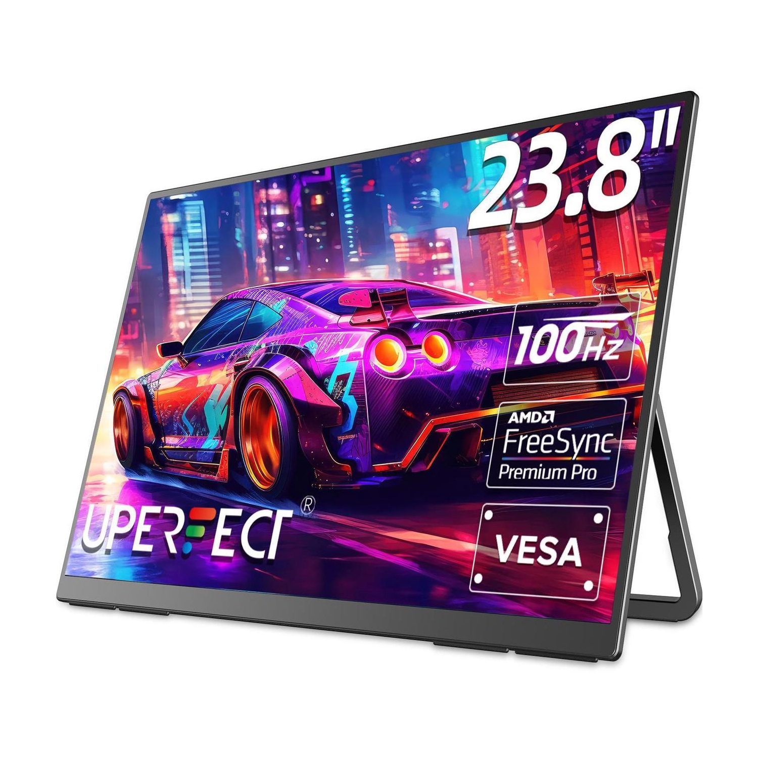 Moniteur portatif 120 Hz 24&nbsp;po UPERFECT avec béquille réglable 180° et VESA, grand moniteur de jeu portatif avec HDMI de type C, moniteur