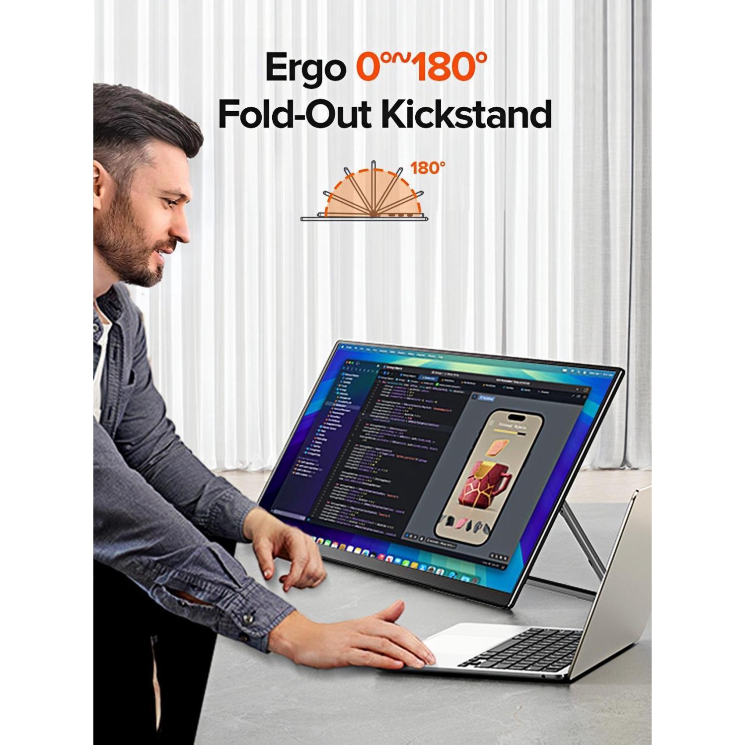 Moniteur portatif 120 Hz 24&nbsp;po UPERFECT avec béquille réglable 180° et VESA, grand moniteur de jeu portatif avec HDMI de type C, moniteur