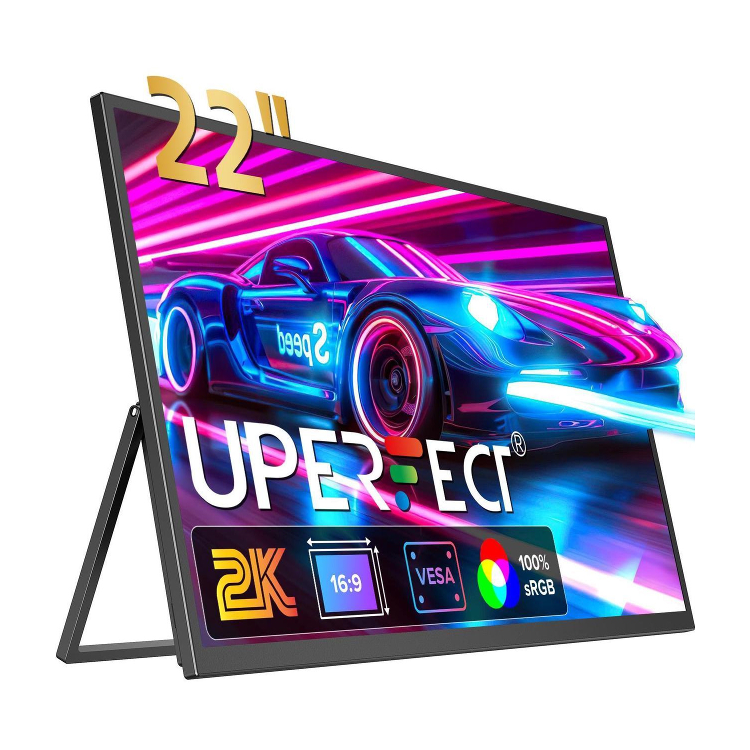 UPERFECT 22" QHD 2560x1440 Portable Monitor 2K FreeSync IPS HDR Gaming Display with 180° Adjustable Stand USB-C & HDMI for Laptop, Switch, Phone