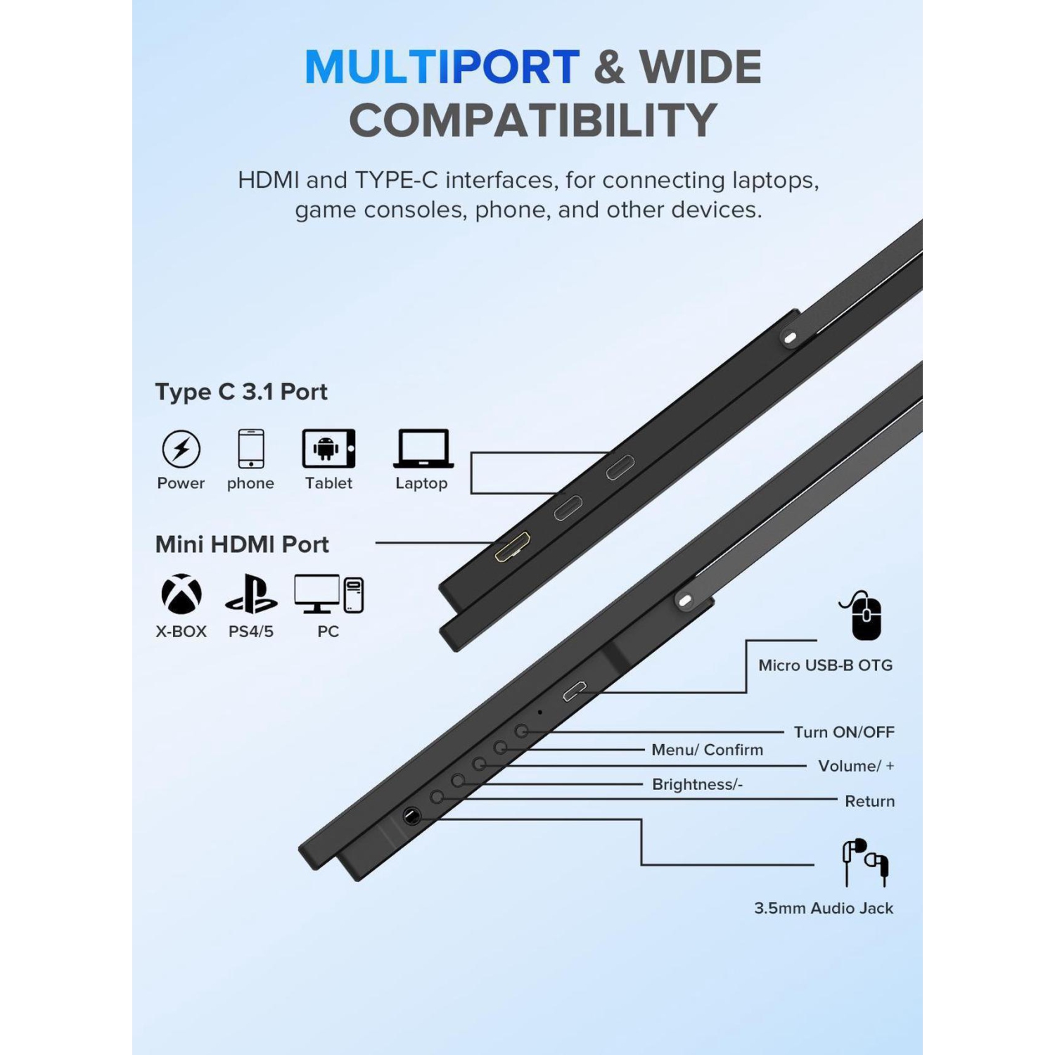 UPERFECT 22" QHD 2560x1440 Portable Monitor 2K FreeSync IPS HDR Gaming Display with 180° Adjustable Stand USB-C & HDMI for Laptop, Switch, Phone