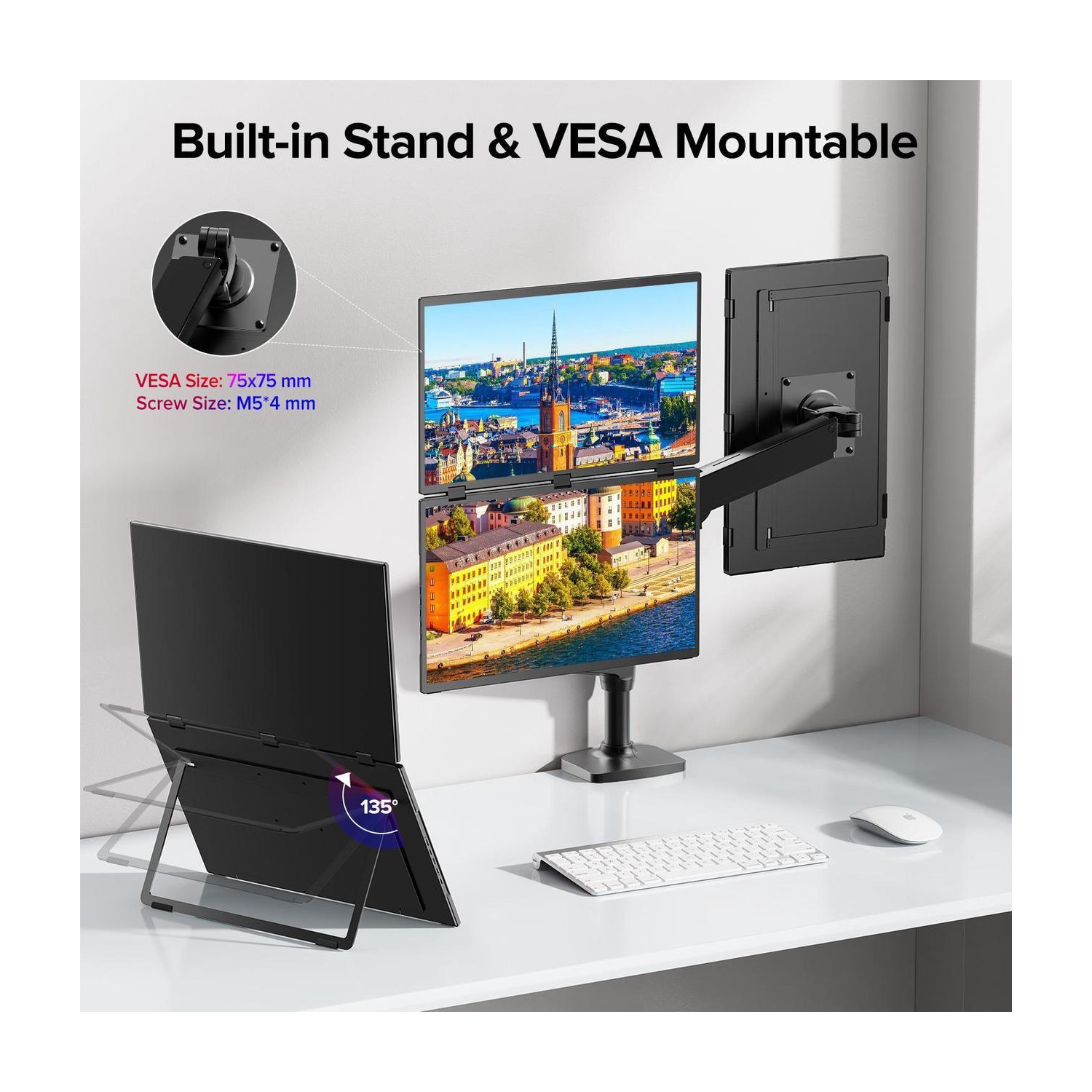 UPERFECT 18.5" 100Hz Dual Monitor Portable Laptop Screen Extender with HDR, 360° Folding, VESA & Stand for Laptop, PC, Phone, Game Console