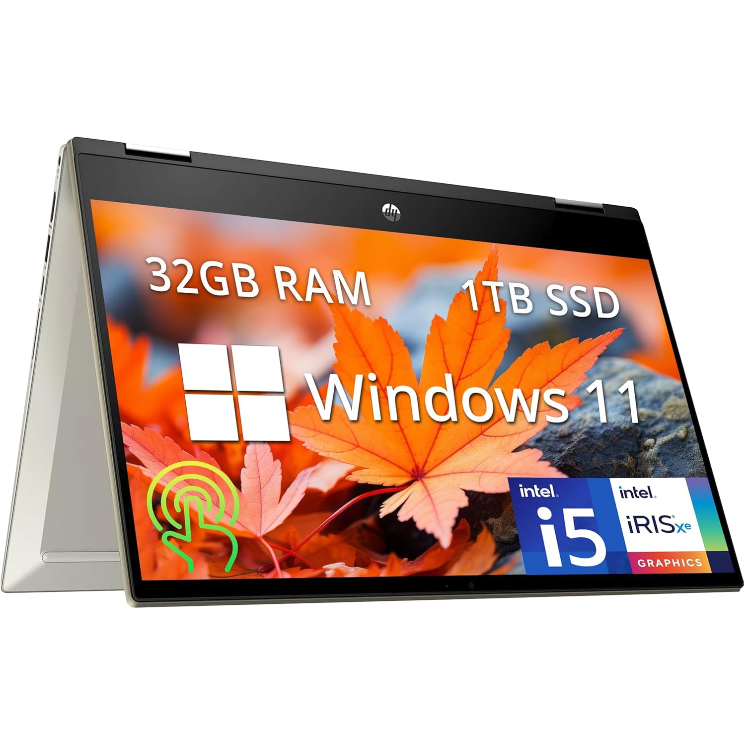 Open Box - HP Pavilion x360 2-in-1 14" FHD Touchscreen Laptop, Intel i5-1135G7, 1TB PCIe SSD, 32GB RAM, Iris Xe Graphics, Fingerprint Reader, Webcam, Wi-Fi 6, Win 11, Warm Gold