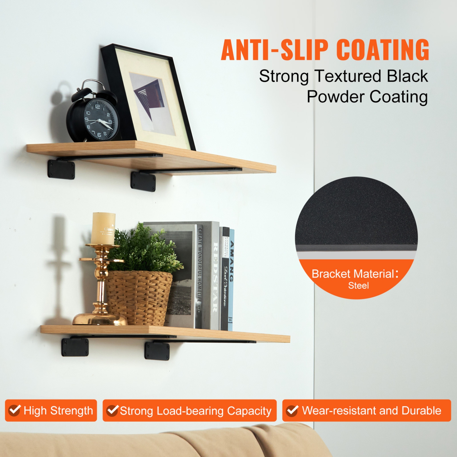 VEVOR 6 L x 4 L x 1,6 H po 6 PC, support de tablette, supports de tablette flottants robustes, supports pour tablettes, support de tablette en L noir