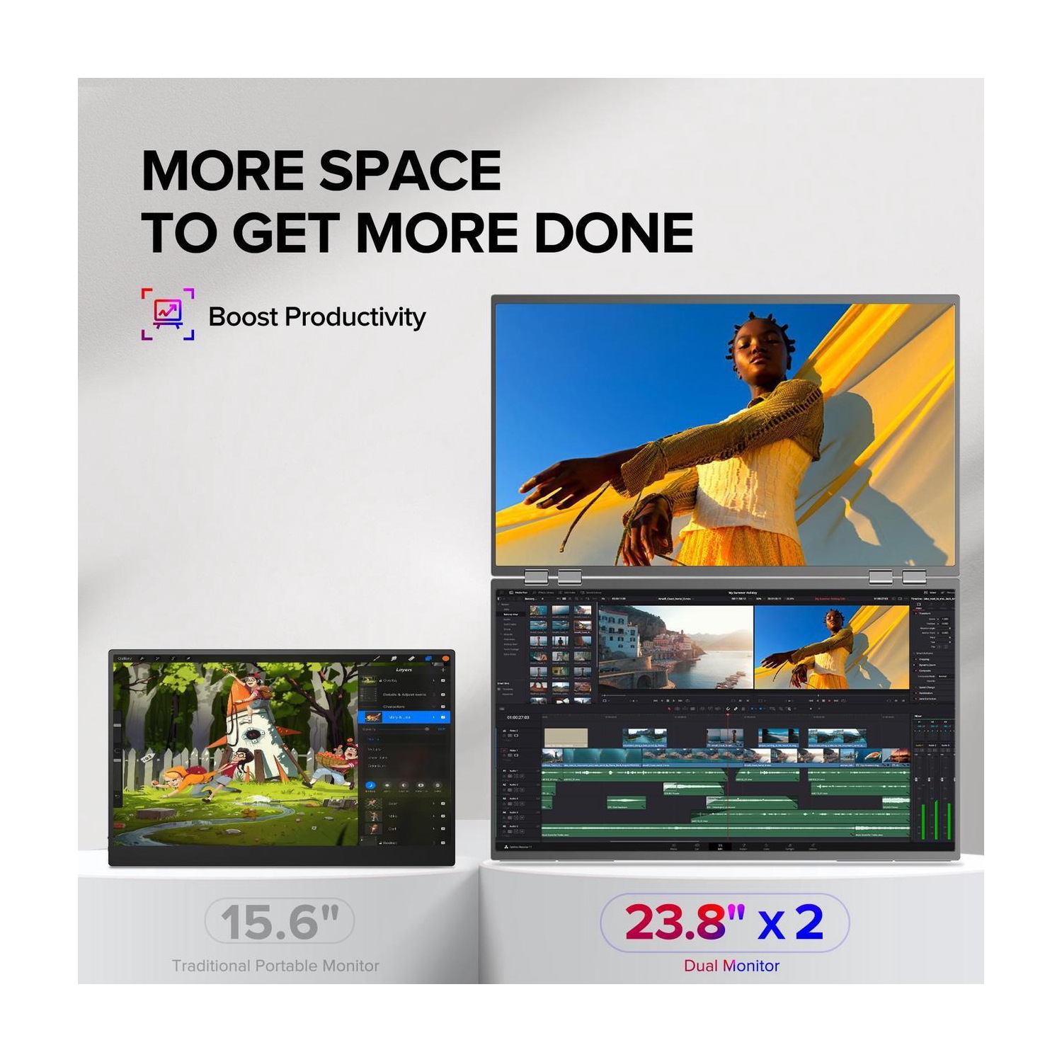 UPERFECT Delta 23.8" 100Hz Dual Monitor Portable Screen Extender with 1080P HDR, 360° Folding, VESA Mount for Laptop, PC, Phone, Game Console