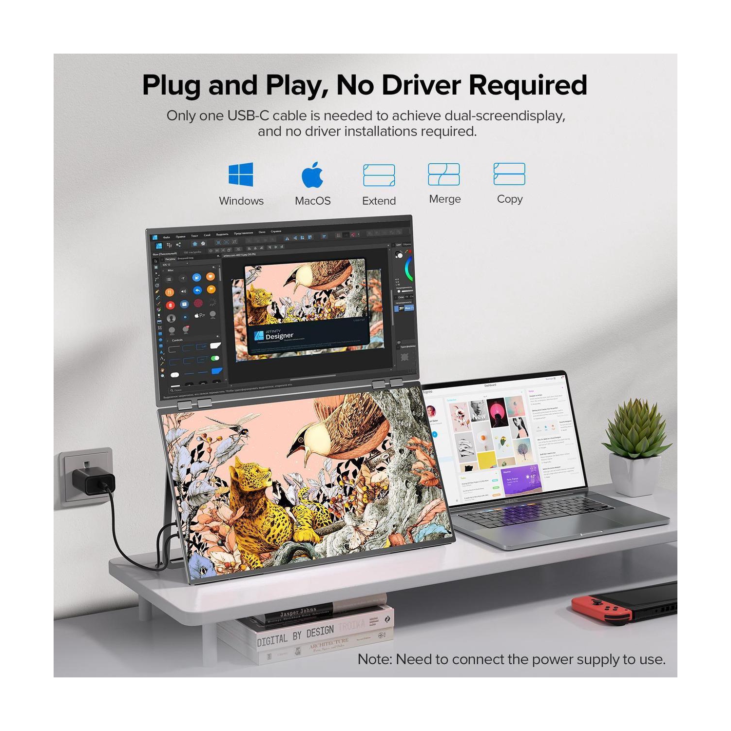 UPERFECT Delta 23.8" 100Hz Dual Monitor Portable Screen Extender with 1080P HDR, 360° Folding, VESA Mount for Laptop, PC, Phone, Game Console