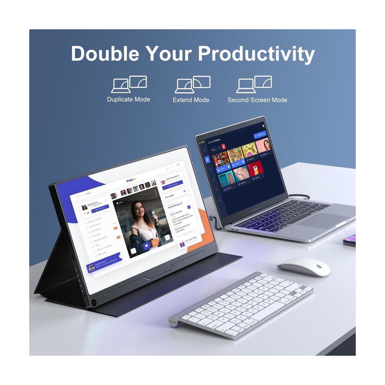 Moniteur portatif FHD 6 x 1080 de 15&nbsp;po d'UPERFECT avec HDR et IPS, USB-C, HDMI, support VESA, écran antireflet et un support 3-en-1 pour le