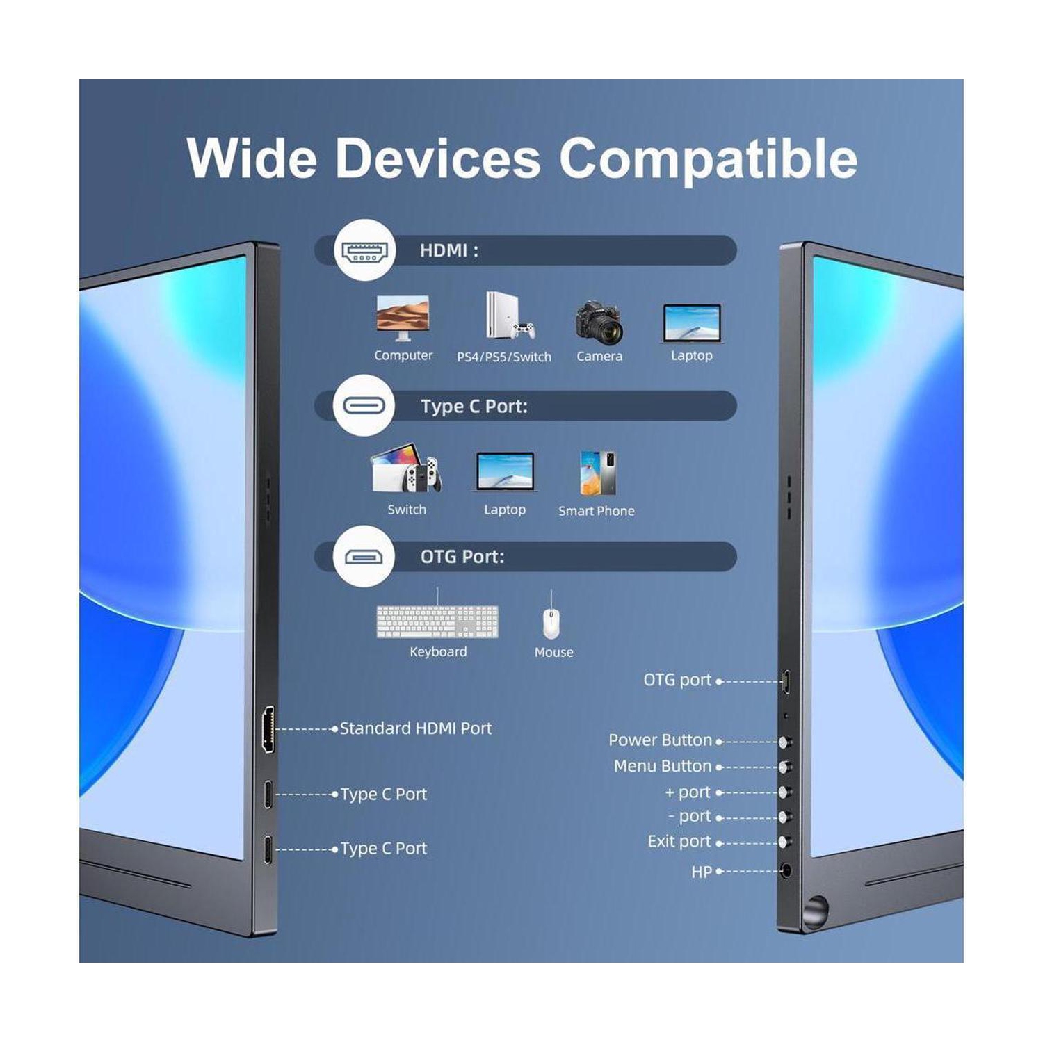 Moniteur portatif FHD 6 x 1080 de 15&nbsp;po d'UPERFECT avec HDR et IPS, USB-C, HDMI, support VESA, écran antireflet et un support 3-en-1 pour le