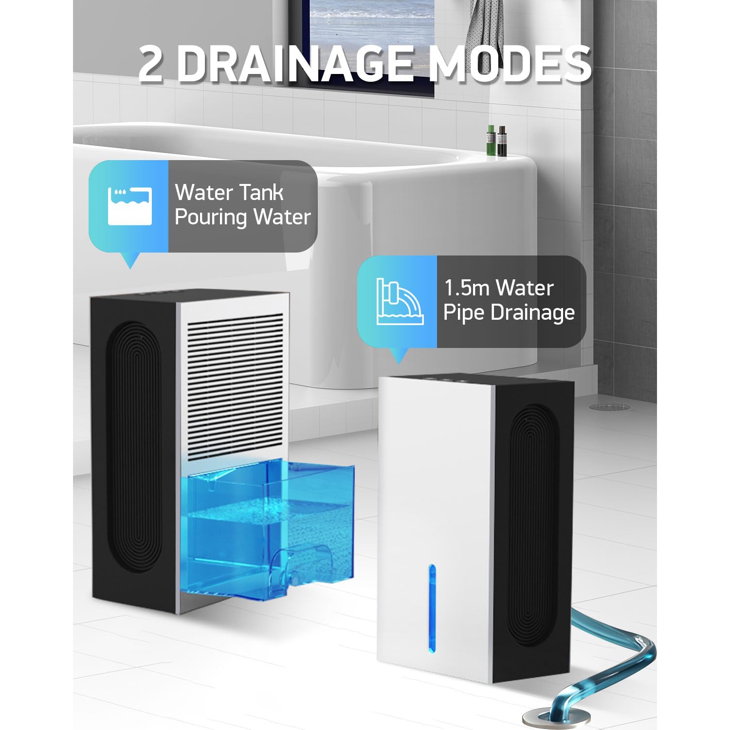 Home Dehumidifier with Drain Hose, Day & Sleep Modes, Auto Shut-Off, LED Light, Ideal for Bedrooms, Bathrooms, RVs, and Basements