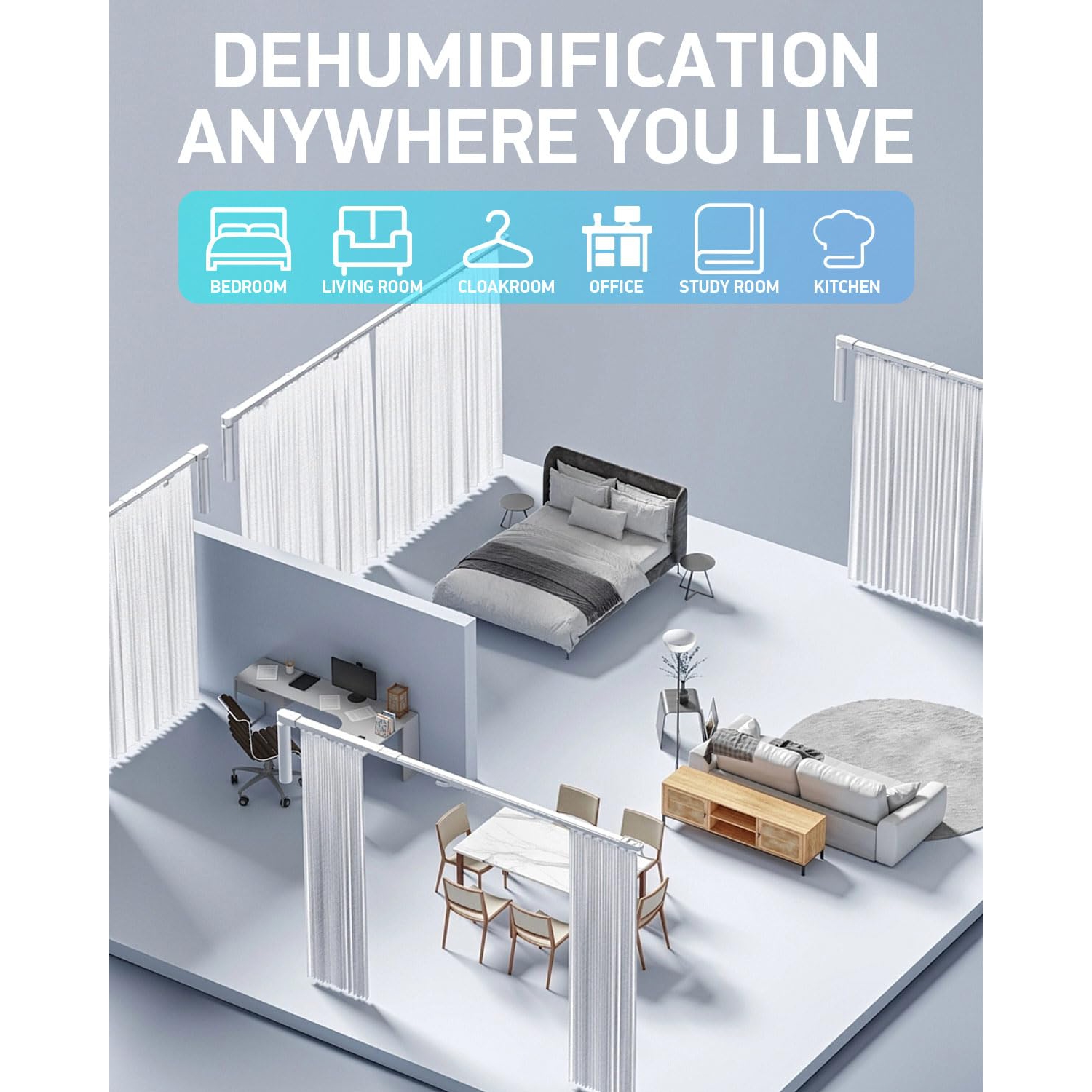 Home Dehumidifier with Drain Hose, Day & Sleep Modes, Auto Shut-Off, LED Light, Ideal for Bedrooms, Bathrooms, RVs, and Basements