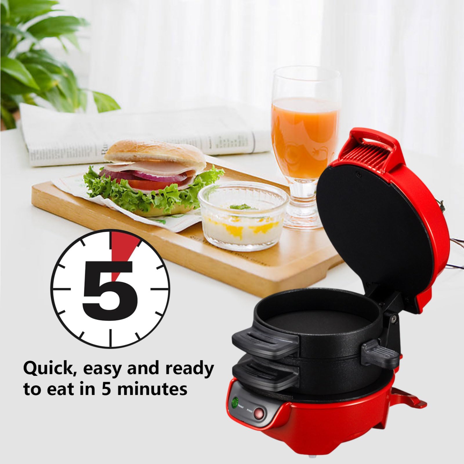 Electric Burger Maker Machine Sandwich Maker, Mini Maker Round Griddle Breakfast Machine for Hamburger, Muffins, Croissants, Waffles