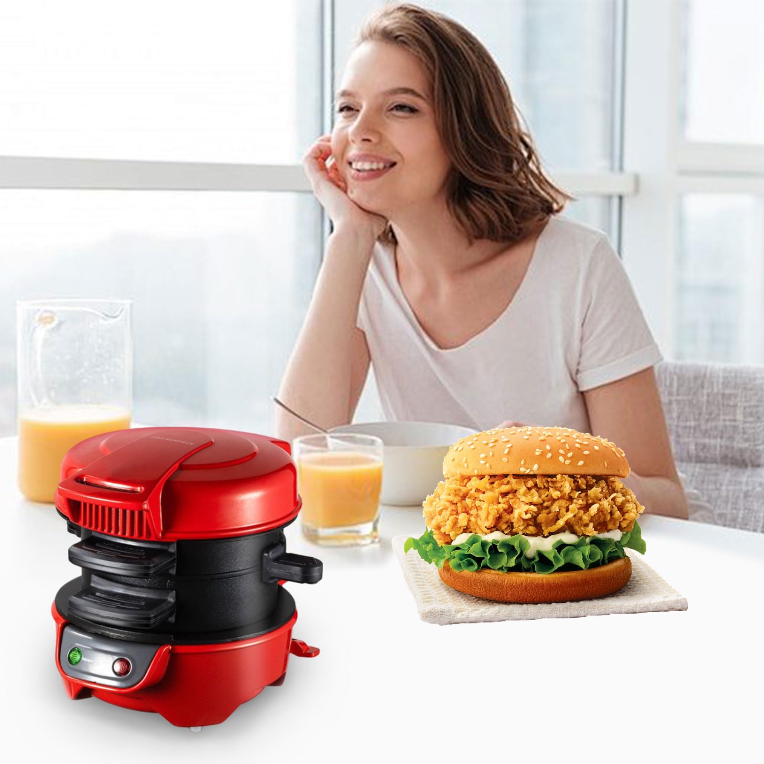 Electric Burger Maker Machine Sandwich Maker, Mini Maker Round Griddle Breakfast Machine for Hamburger, Muffins, Croissants, Waffles