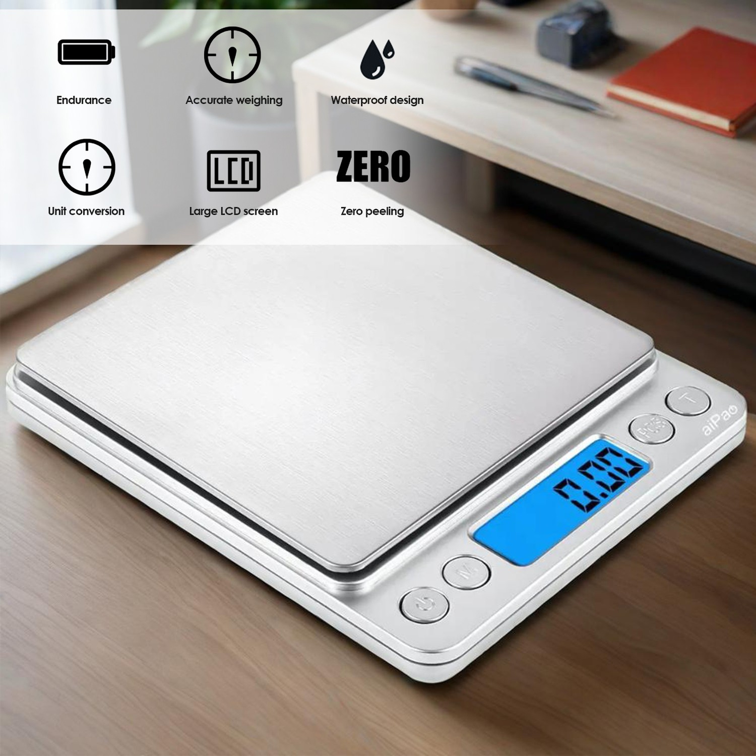 Digital Food Scale - 500g Capacity, 0.01g Accuracy, Clear LCD Display & Six Selectable Unit Food Scale Measures