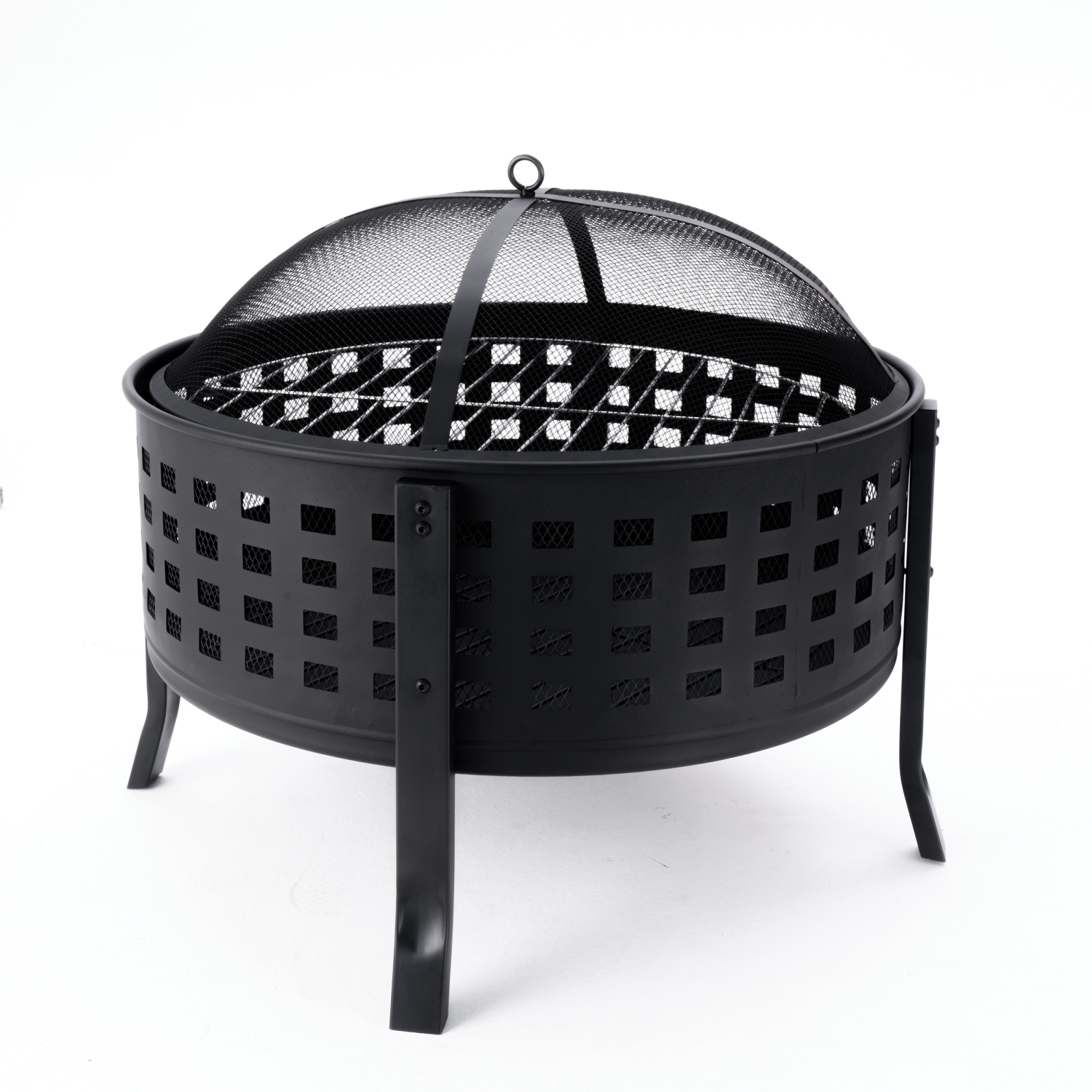 Deko Living 27 Inch Round Outdoor Steel Wood Burning Fire Pit with Cooking Grill and Spark Screen