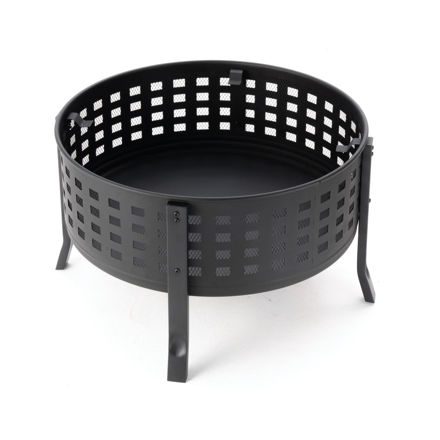 Deko Living 27 Inch Round Outdoor Steel Wood Burning Fire Pit with Cooking Grill and Spark Screen