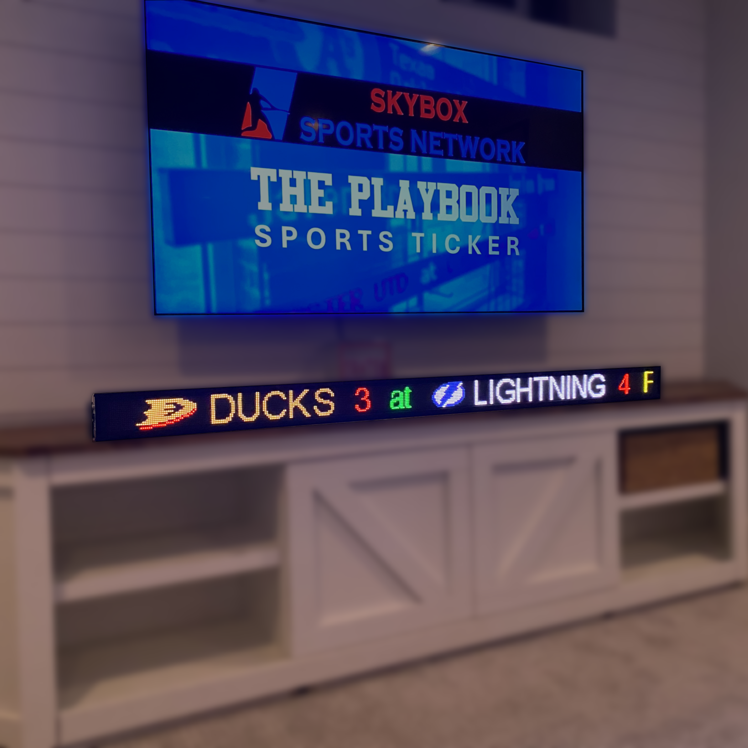 Skybox Sports Network - The Playbook LED Sports Ticker Sign | Live Scoreboard | for Man Caves, Offices and Businesses | 63" Length