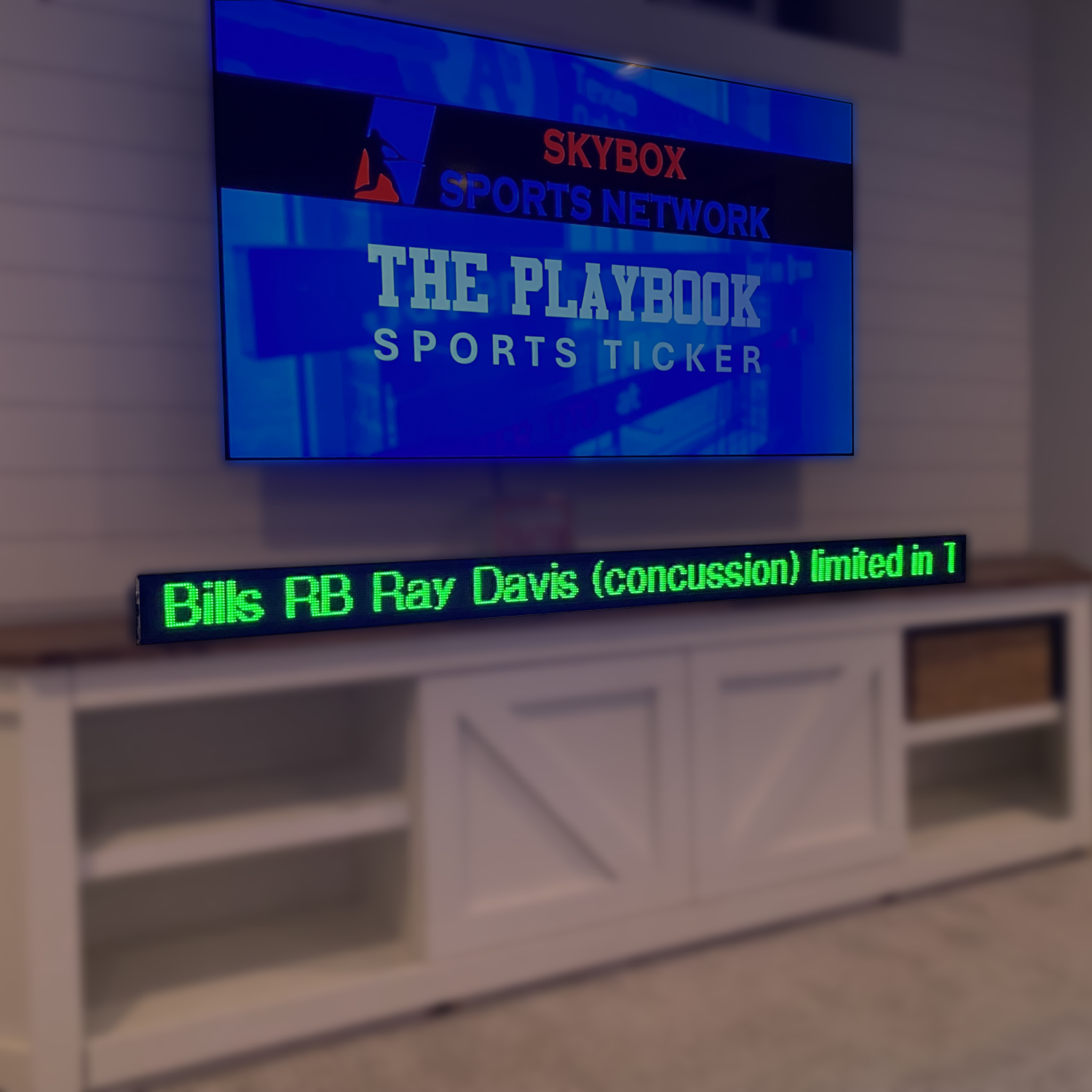 Skybox Sports Network - The Playbook LED Sports Ticker Sign | Live Scoreboard | for Man Caves, Offices and Businesses | 63" Length