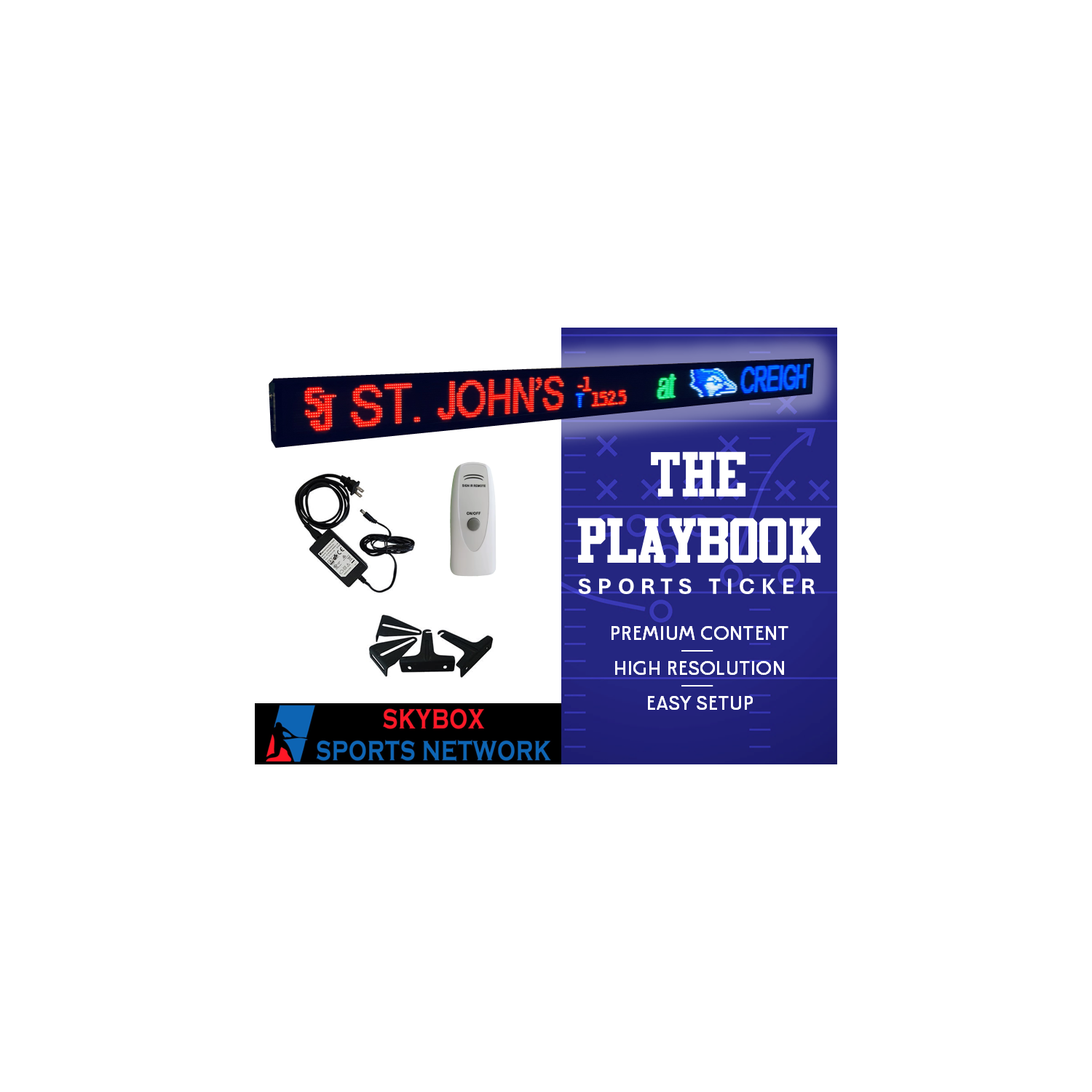 Skybox Sports Network - The Playbook LED Sports Ticker Sign | Live Scoreboard | for Man Caves, Offices and Businesses | 63" Length