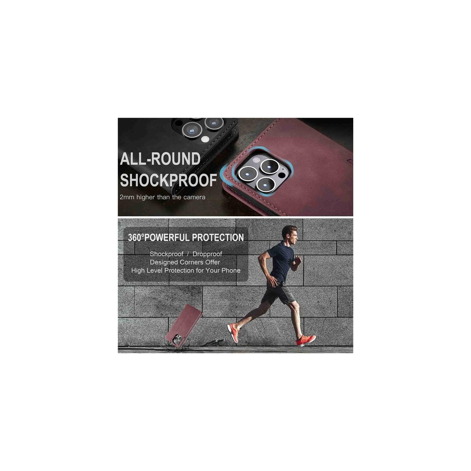 SUPER AFFAIRE - Étui portefeuille anti-chute rétro en cuir fait à la main de CaseMe Étui portefeuille avec fente pour carte pour iPhone 13 PRO