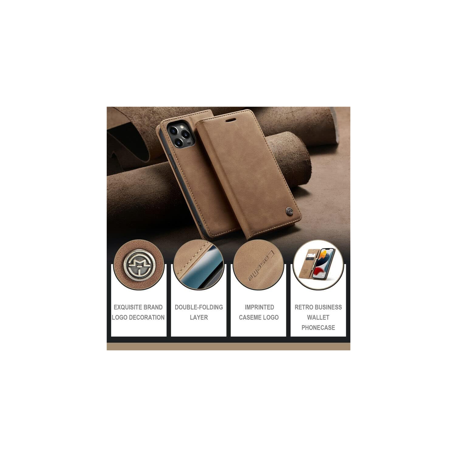 BIG DEAL - CaseMe Wallet Case Anti-Fall Retro Handmade Leather Magnetic Flip case Card Slot for iPhone 13 PRO